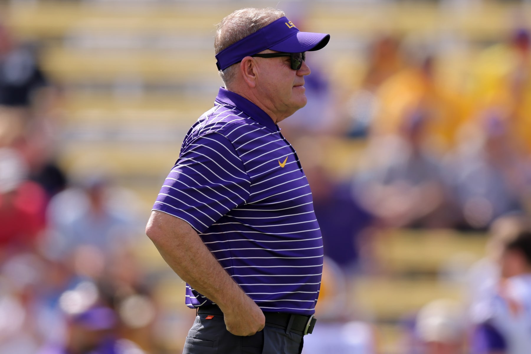 BATON ROUGE, LOUISIANA - OCTOBER 22: Head coach Brian Kelly of the LSU Tigers reacts against the Mississippi Rebels during a game at Tiger Stadium on October 22, 2022 in Baton Rouge, Louisiana. (Photo by Jonathan Bachman/Getty Images)