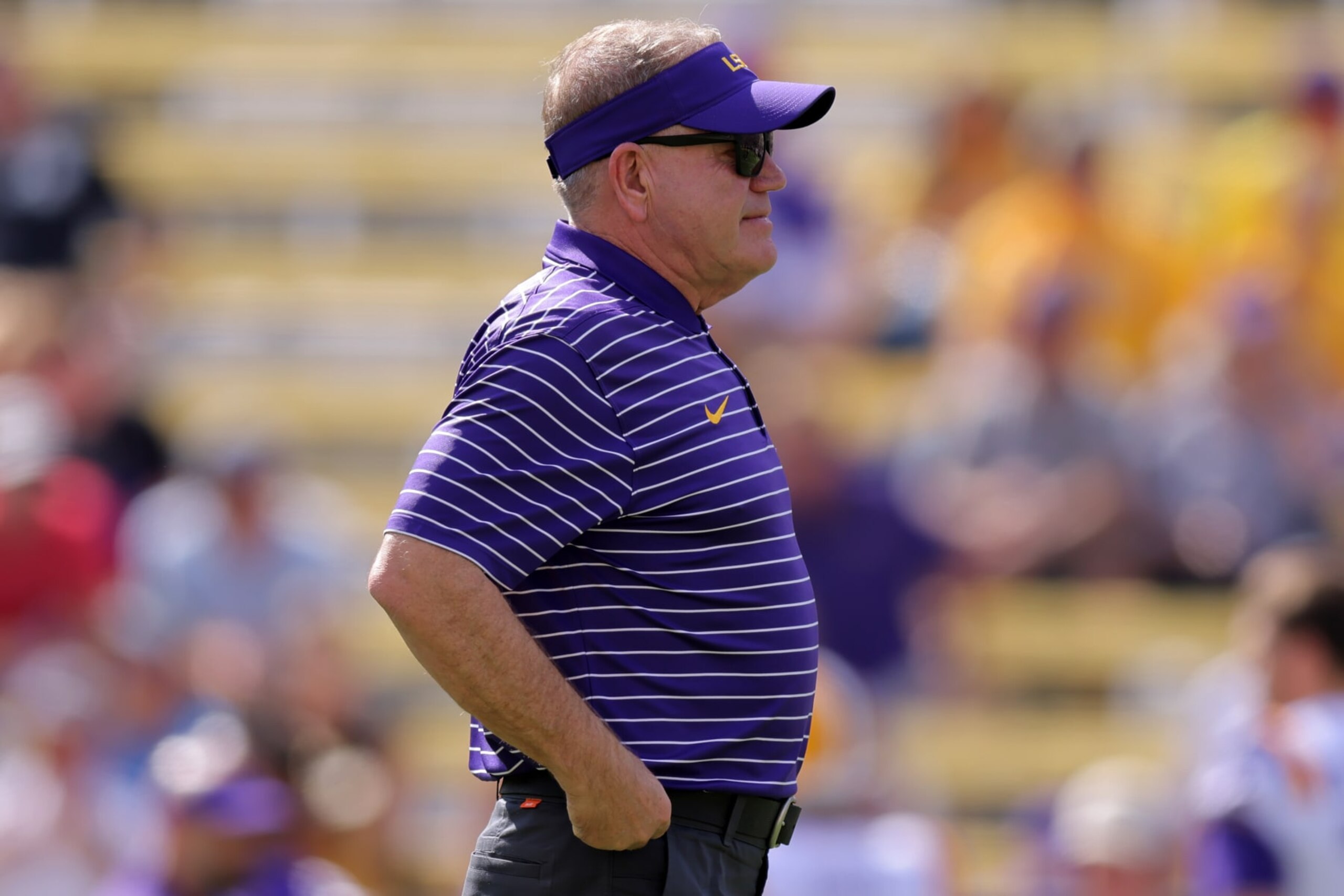 BATON ROUGE, LOUISIANA - OCTOBER 22: Head coach Brian Kelly of the LSU Tigers reacts against the Mississippi Rebels during a game at Tiger Stadium on October 22, 2022 in Baton Rouge, Louisiana. (Photo by Jonathan Bachman/Getty Images)