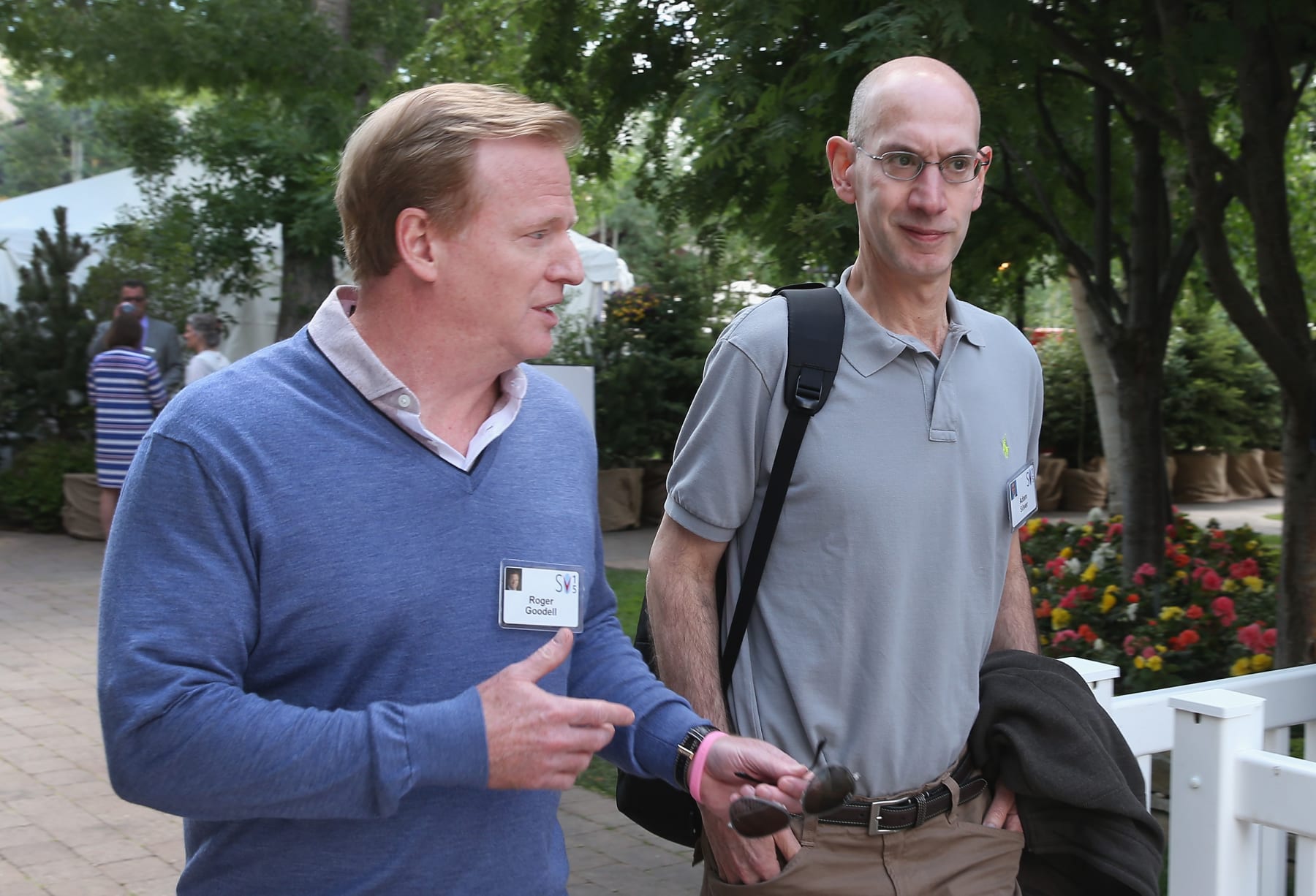 SUN VALLEY, ID - JULY 09:  Roger Goodell (L), commissioner of the National Football League (NFL), and Adam Silver, Commissioner of the National Basketball Association (NBA), attend the Allen & Company Sun Valley Conference on July 9, 2015 in Sun Valley, Idaho. Many of the worlds wealthiest and most powerful business people from media, finance, and technology attend the annual week-long conference which is in its 33rd year.  (Photo by Scott Olson/Getty Images)