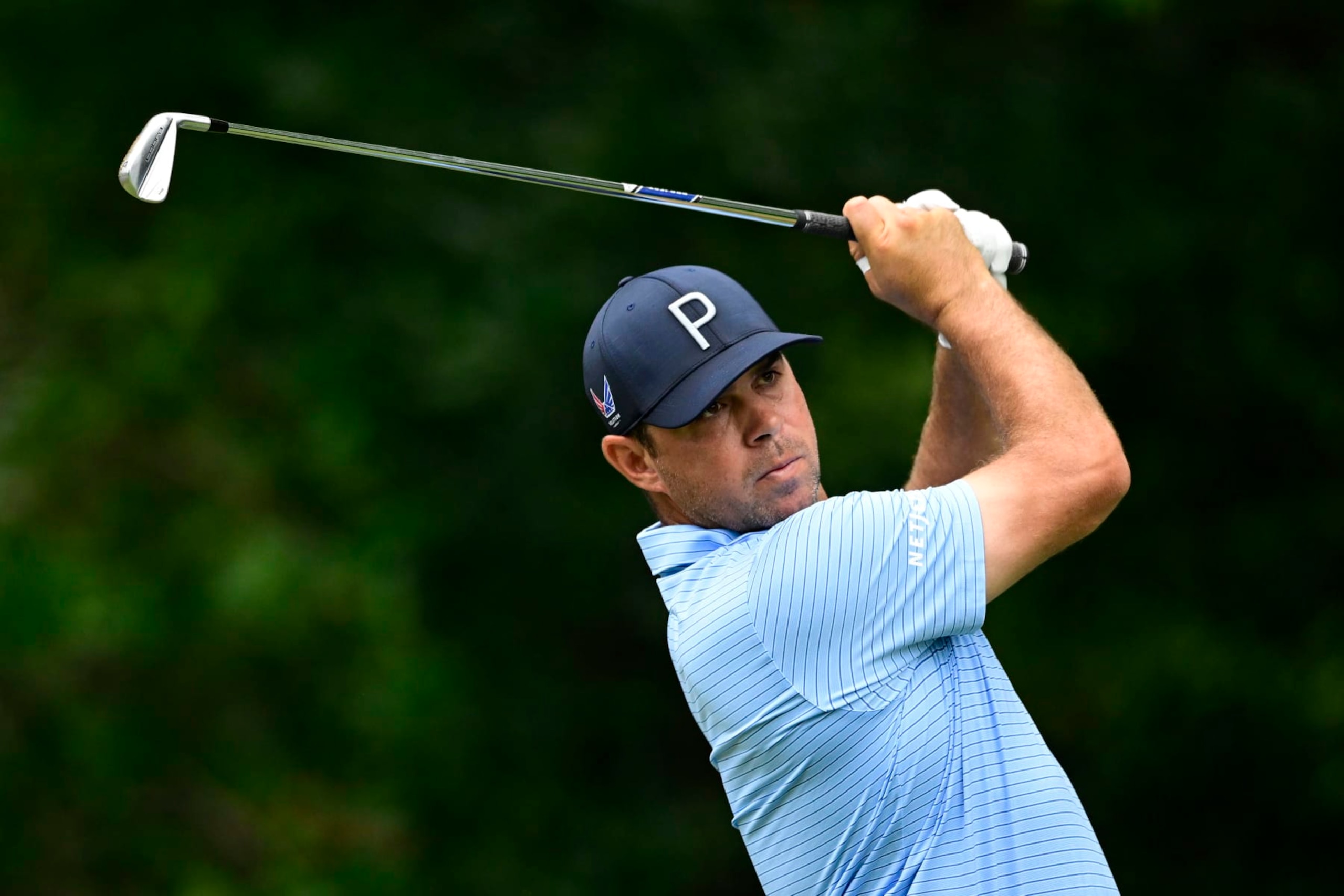 GREENSBORO, NORTH CAROLINA - AUGUST 04: Gary Woodland of the United States plays his shot from the sixth tee during the second round of the Wyndham Championship at Sedgefield Country Club on August 04, 2023 in Greensboro, North Carolina. (Photo by Logan Whitton/Getty Images)