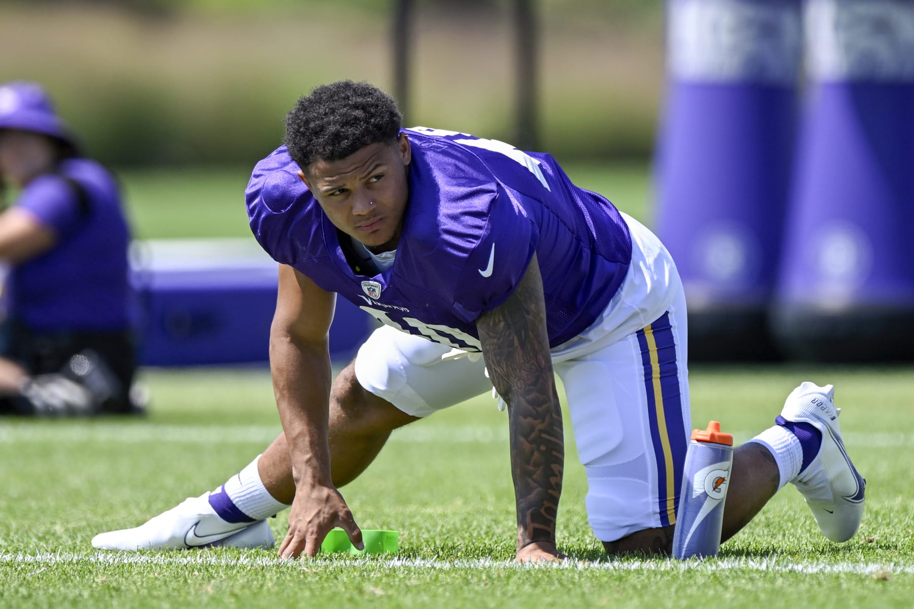 EAGAN, MN - JULY 31: Minnesota Vikings linebacker Ivan Pace Jr. (40) loosens up during Minnesota Vikings Training Camp at TCO Performance Center on July 31, 2023 in Eagan, Minnesota.(Photo by Nick Wosika/Icon Sportswire via Getty Images)