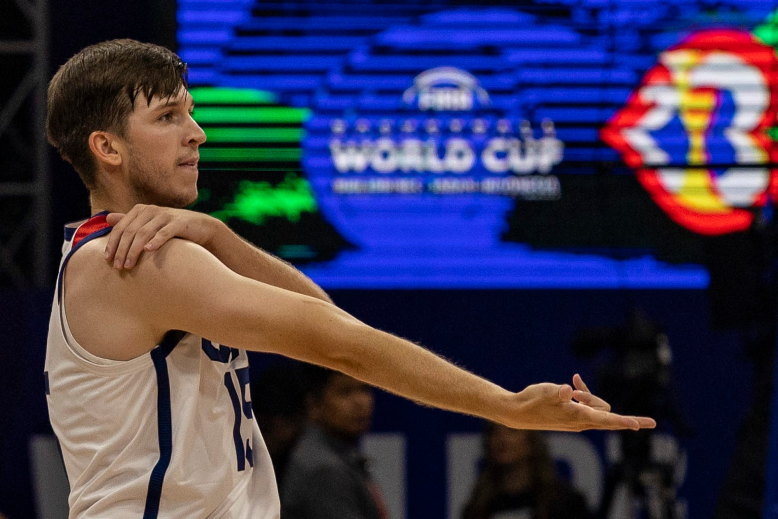 MANILA, PHILIPPINES - AUGUST 30: Austin Reaves #15 of USA celebrates after scoring during the FIBA Basketball World Cup Group C game between United States and Jordan at Mall of Asia Arena on August 30, 2023 in Pasay, Metro Manila, Philippines. (Photo by Ezra Acayan/Getty Images)