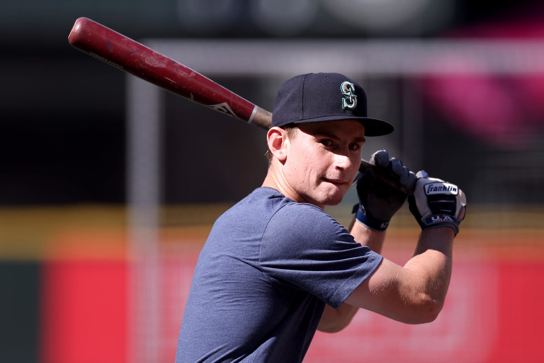 SEATTLE, WASHINGTON - JULY 18: Colt Emerson, the Seattle Mariners 22nd overall draft pick, takes batting practice at T-Mobile Park on July 18, 2023 in Seattle, Washington. (Photo by Steph Chambers/Getty Images)