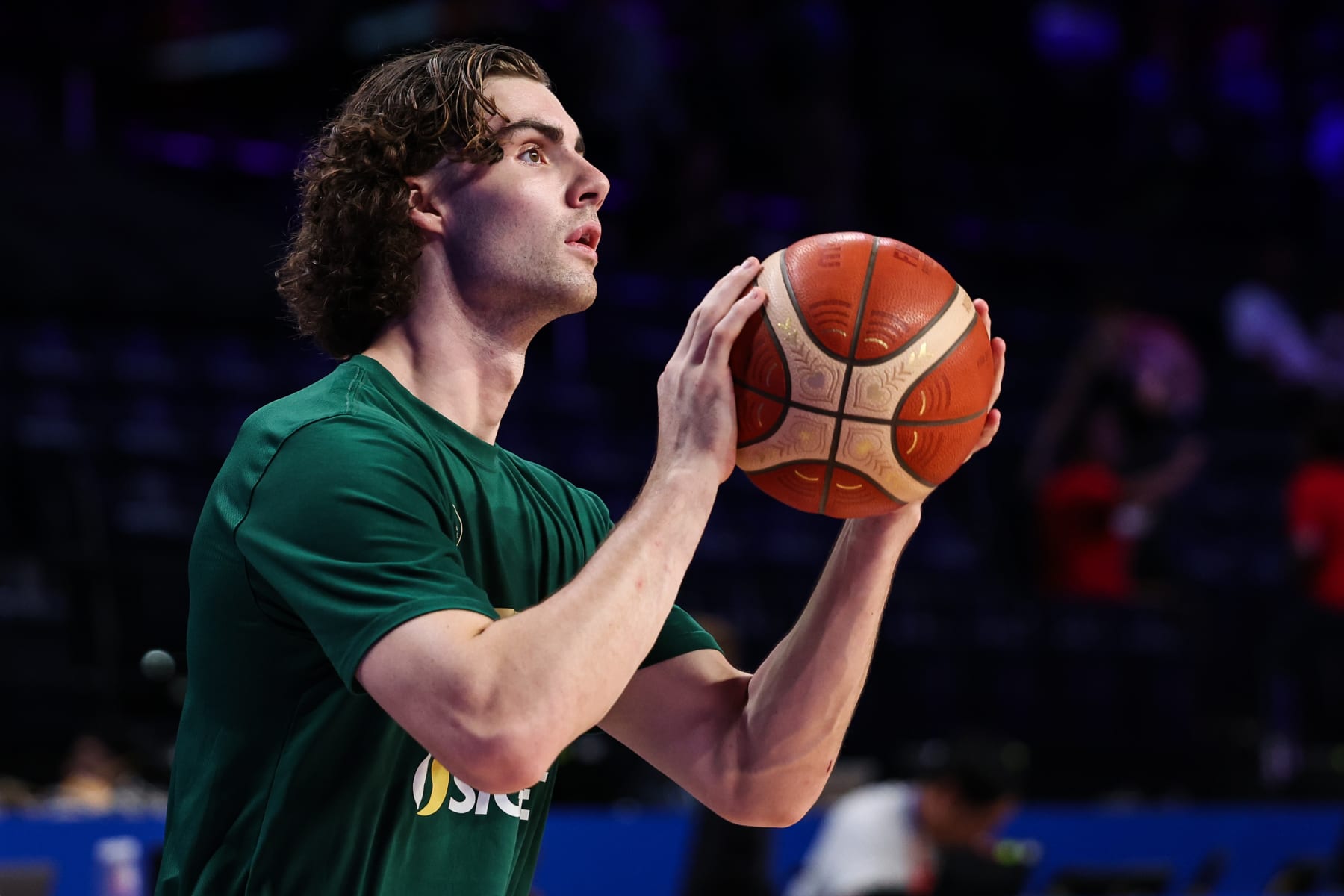 OKINAWA, JAPAN - AUGUST 29: Josh Giddey #3 of Australia warms up prior to the FIBA Basketball World Cup Group E game between Australia and Japan at Okinawa Arena on August 29, 2023 in Okinawa, Japan. (Photo by Takashi Aoyama/Getty Images)