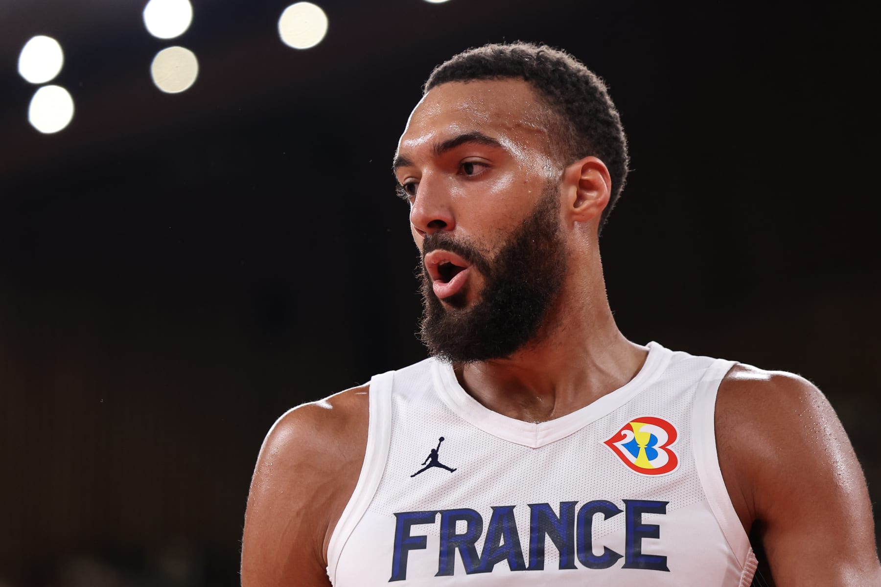 TOKYO, JAPAN - AUGUST 20: Rudy Gobert #27 of France looks on during the international basketball game between France and Australia at Ariake Arena on August 20, 2023 in Tokyo, Japan. (Photo by Takashi Aoyama/Getty Images)