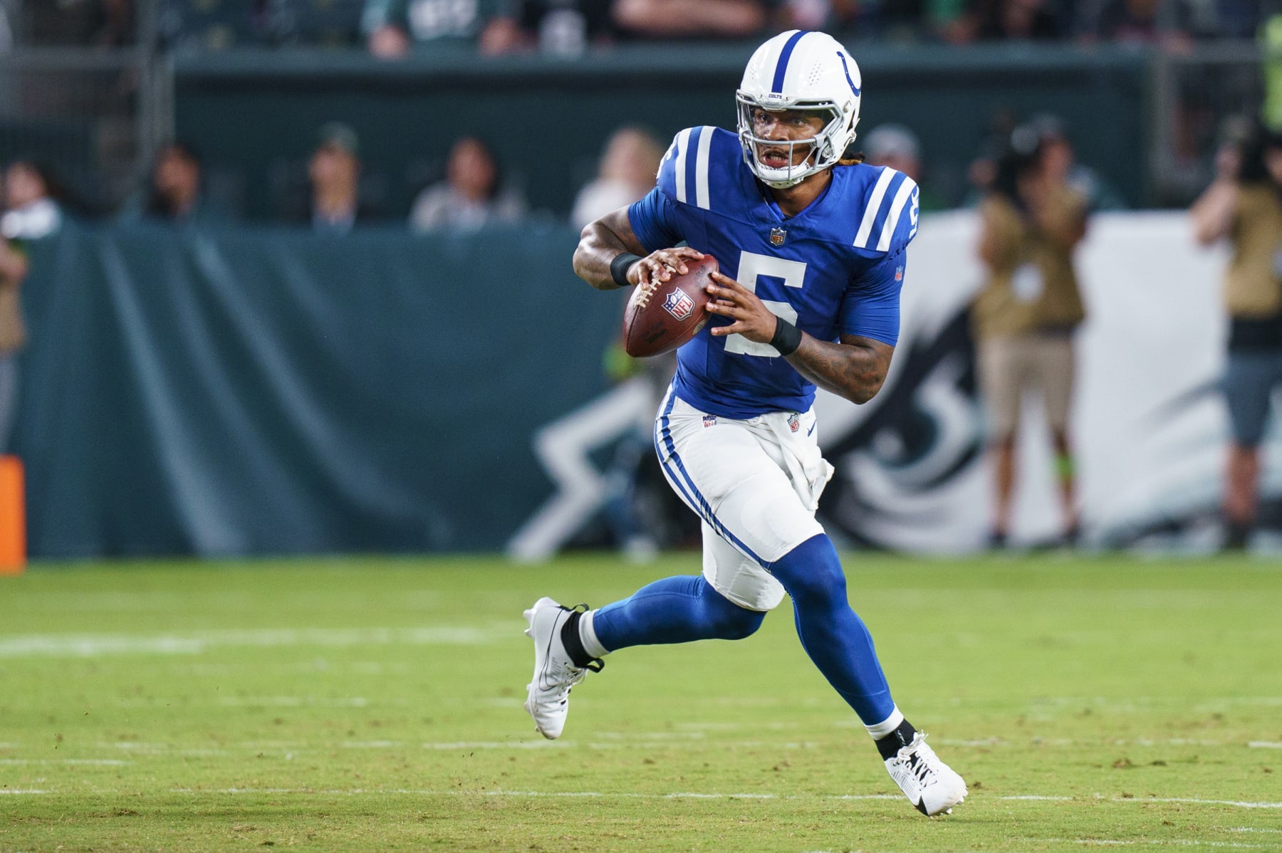 Indianapolis Colts quarterback Anthony Richardson (5) in action during the NFL preseason football game against the Philadelphia Eagles, Thursday, Aug. 24, 2023, in Philadelphia. (AP Photo/Chris Szagola) Indianapolis Colts quarterback Anthony Richardson (5) in action during the NFL preseason football game against the Philadelphia Eagles, Thursday, Aug. 24, 2023, in Philadelphia. (AP Photo/Chris Szagola)