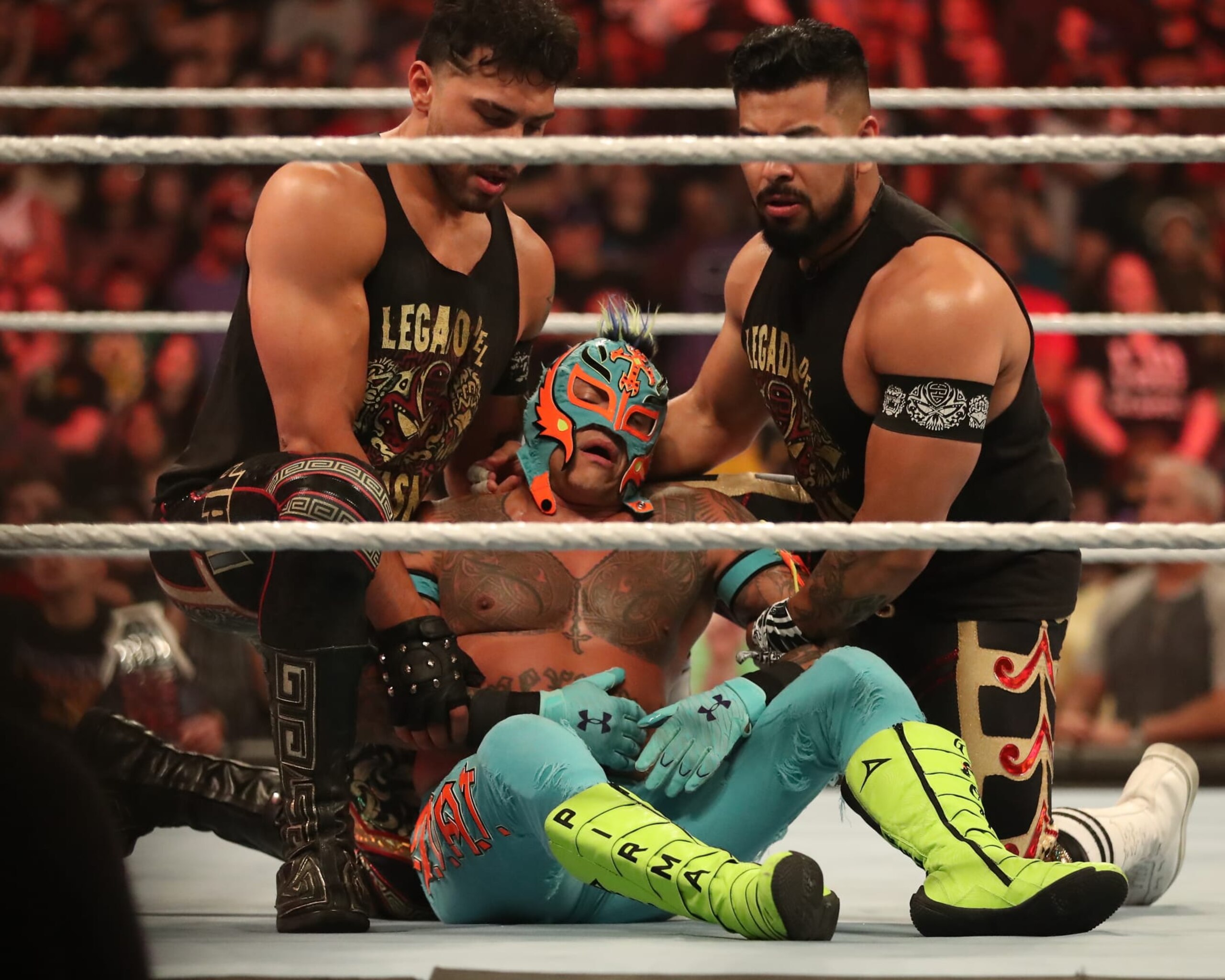 PHOENIX, ARIZONA - MARCH 27: Rey Mysterio and Legado del Fantasma in the ring for WWE WrestleMania RAW at the Footprint Center on March 27, 2023 in Phoenix, Arizona, United States. (Photo by Alejandro Salazar/PX Images/Icon Sportswire via Getty Images)