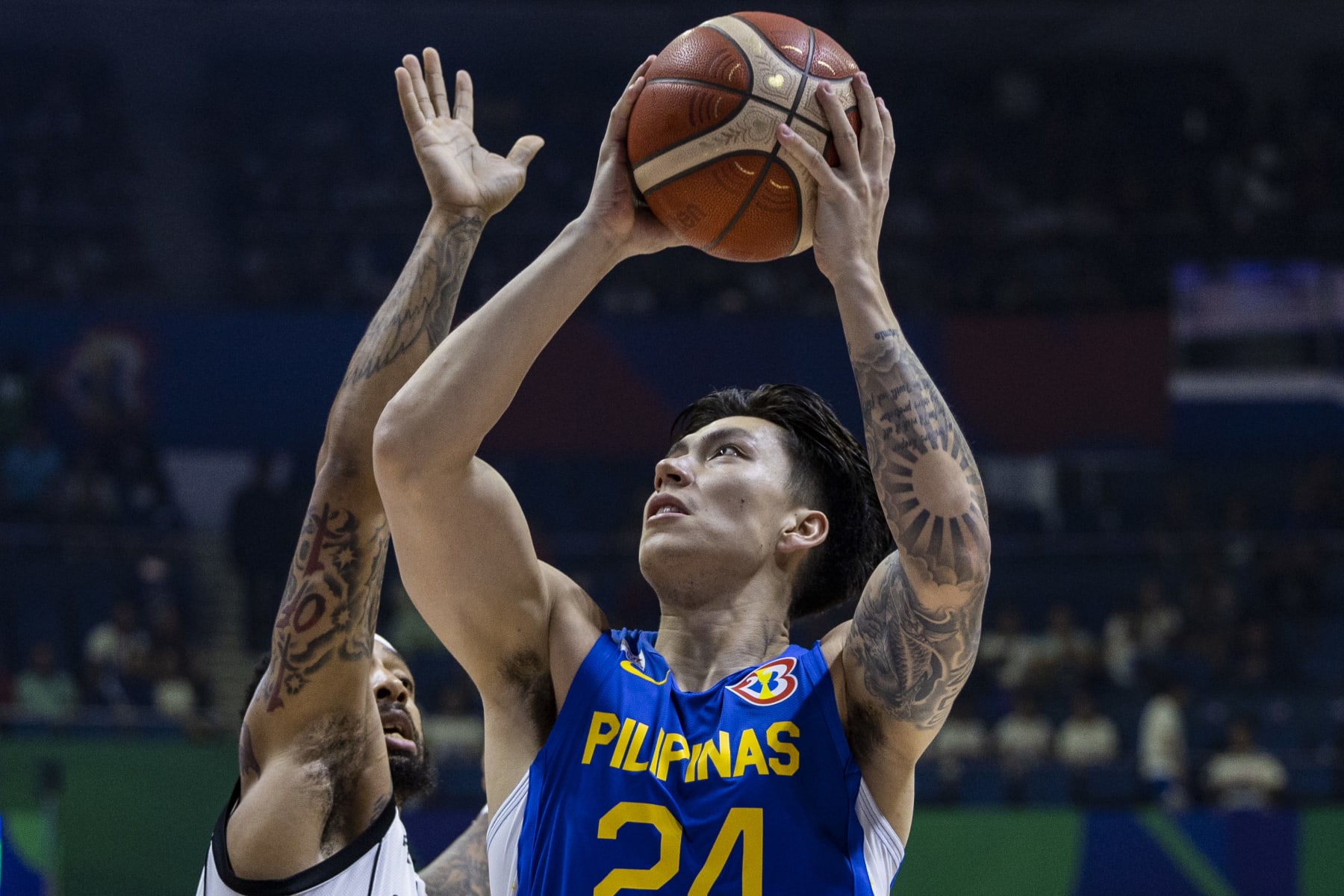 MANILA, PHILIPPINES - AUGUST 31: Dwight Ramos #24 of Philippines goes for the basket during the FIBA Basketball World Cup Classification 17-32 Group M game between South Sudan and the Philippines at Araneta Coliseum on August 31, 2023 in Manila, Philippines. (Photo by Ezra Acayan/Getty Images)