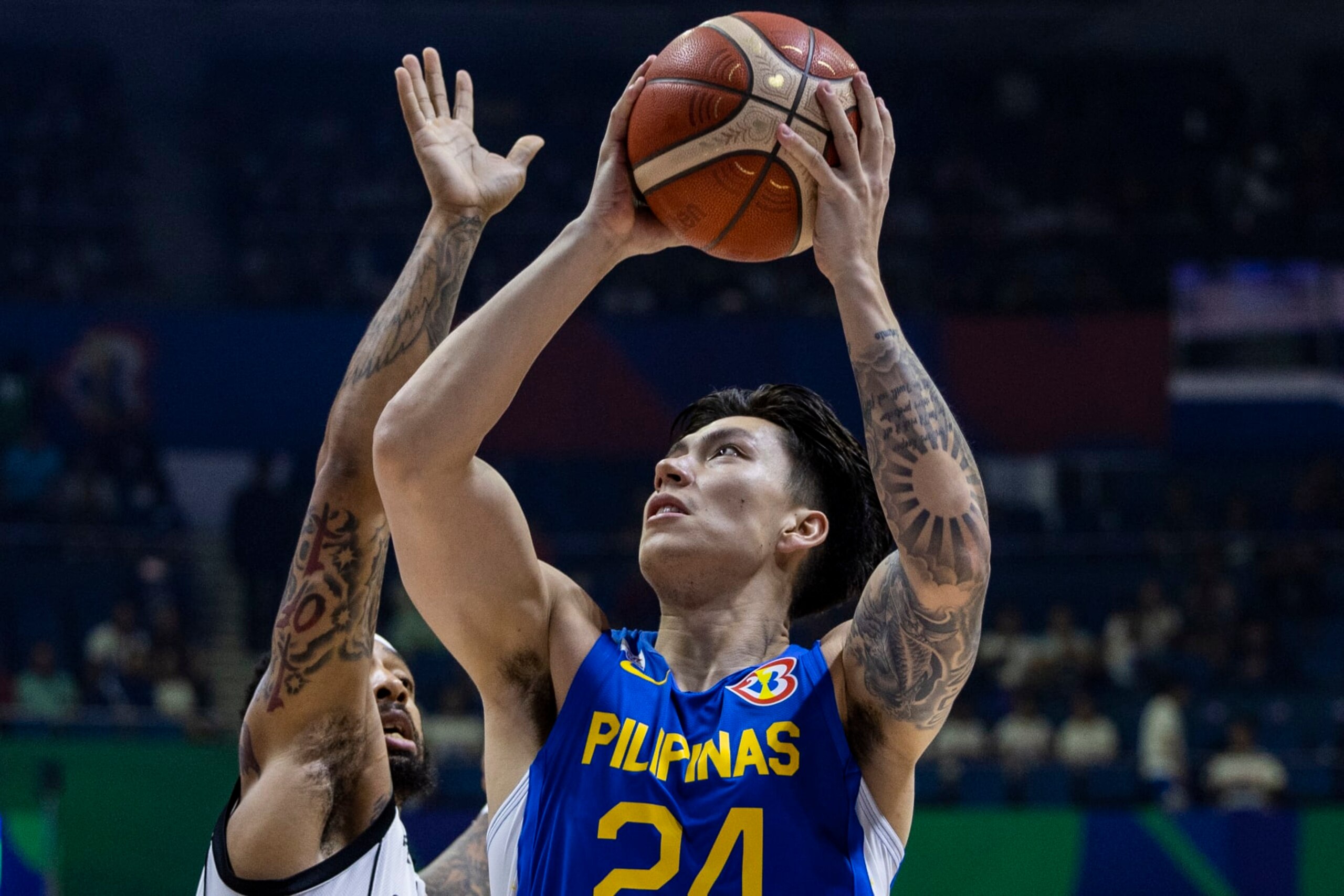 MANILA, PHILIPPINES - AUGUST 31: Dwight Ramos #24 of Philippines goes for the basket during the FIBA Basketball World Cup Classification 17-32 Group M game between South Sudan and the Philippines at Araneta Coliseum on August 31, 2023 in Manila, Philippines. (Photo by Ezra Acayan/Getty Images)