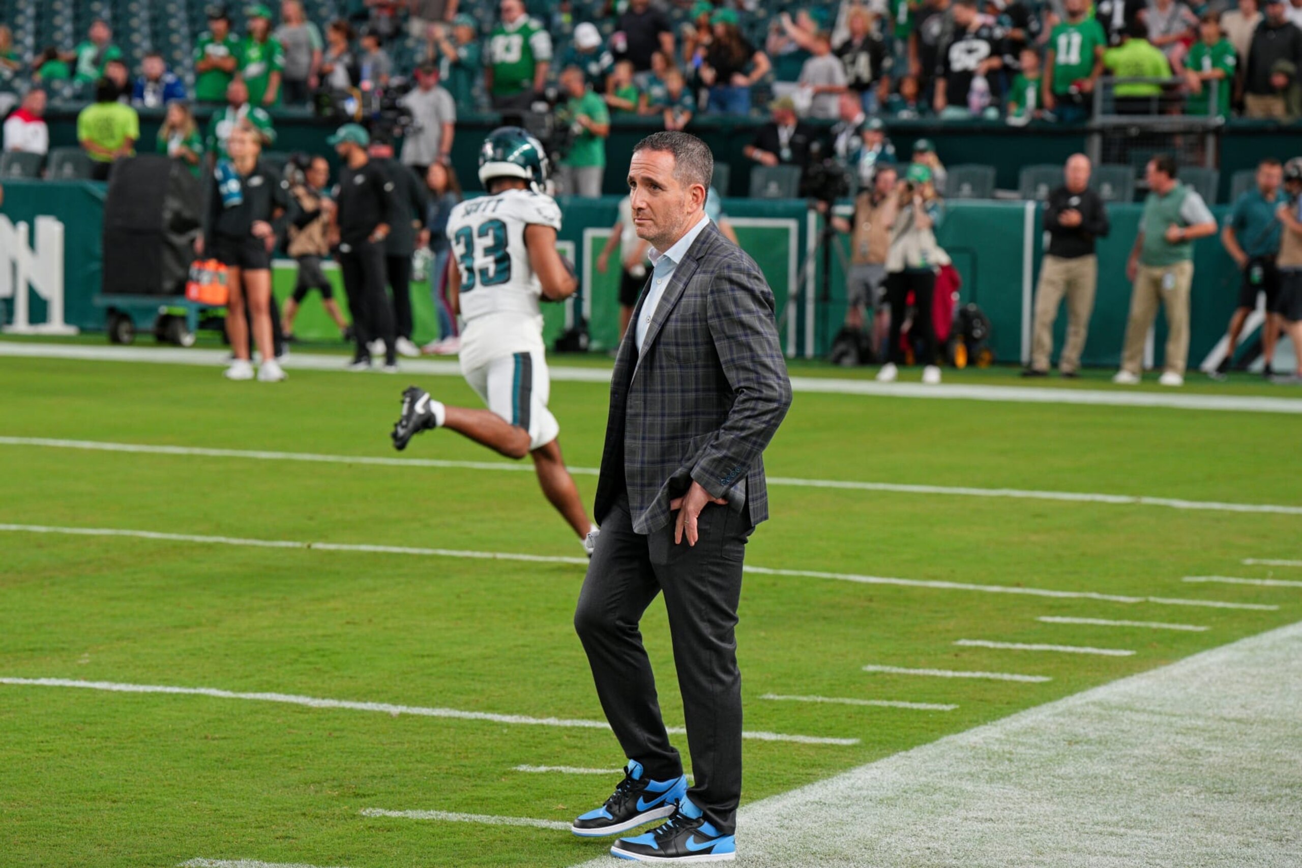 PHILADELPHIA, PA - AUGUST 24: Philadelphia Eagles General Manger Howie Roseman looks on during the Preseason game between the Indianapolis Colts and the Philadelphia Eagles on August 24, 2023, at Lincoln Financial Field, in Philadelphia, PA. (Photo by Andy Lewis/Icon Sportswire via Getty Images)