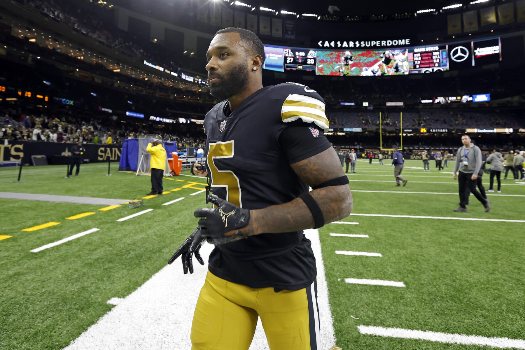New Orleans Saints wide receiver Jarvis Landry (5) after an NFL football game against the Los Angeles Rams, Sunday, Nov. 20, 2022, in New Orleans. (AP Photo/Tyler Kaufman)
