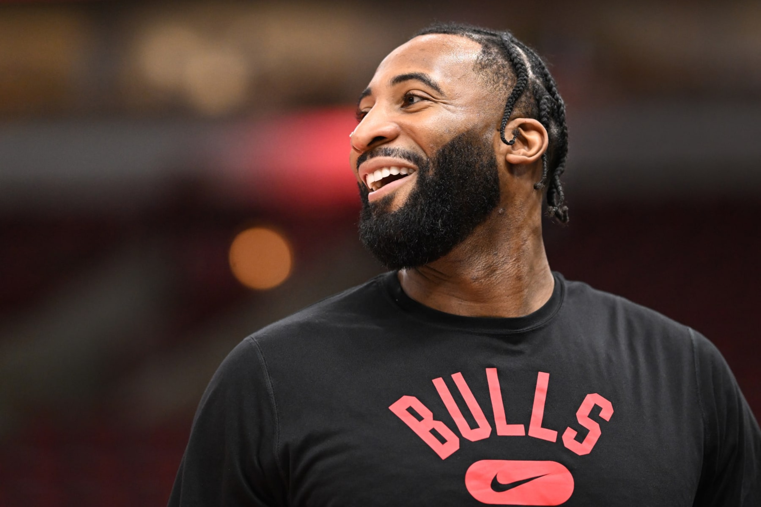 CHICAGO, ILLINOIS - APRIL 09: Andre Drummond #3 of the Chicago Bulls warms up before the game against the Detroit Pistons at United Center on April 09, 2023 in Chicago, Illinois. NOTE TO USER: User expressly acknowledges and agrees that, by downloading and or using this photograph, User is consenting to the terms and conditions of the Getty Images License Agreement. (Photo by Quinn Harris/Getty Images) CHICAGO, ILLINOIS - APRIL 09: Andre Drummond #3 of the Chicago Bulls warms up before the game against the Detroit Pistons at United Center on April 09, 2023 in Chicago, Illinois. NOTE TO USER: User expressly acknowledges and agrees that, by downloading and or using this photograph, User is consenting to the terms and conditions of the Getty Images License Agreement. (Photo by Quinn Harris/Getty Images)