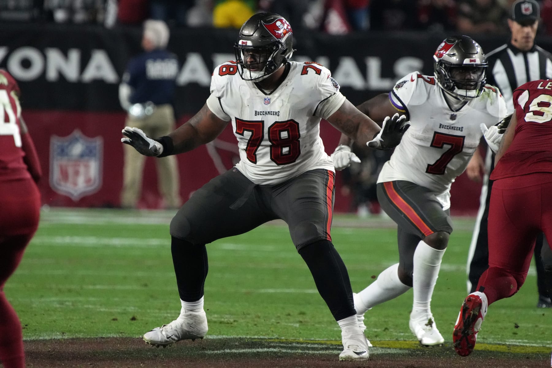 Tampa Bay Buccaneers offensive tackle Tristan Wirfs (78) during the second half of an NFL football game against the Arizona Cardinals, Sunday, Dec. 25, 2022, in Glendale, Ariz. (AP Photo/Rick Scuteri)