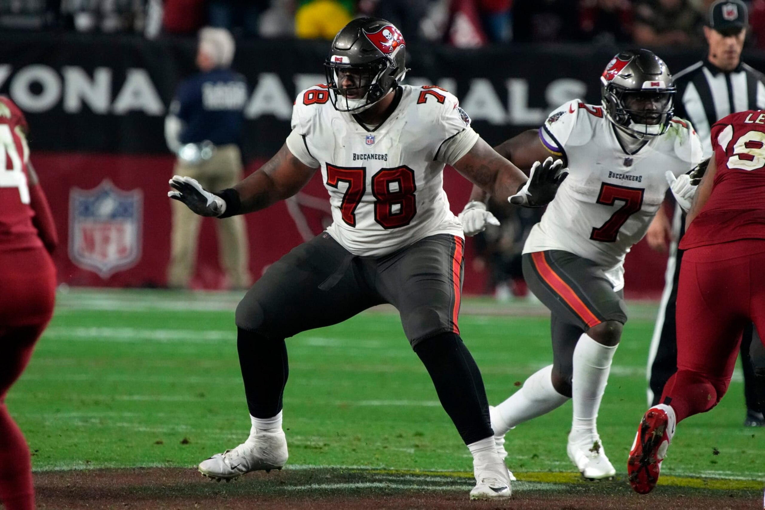 Tampa Bay Buccaneers offensive tackle Tristan Wirfs (78) during the second half of an NFL football game against the Arizona Cardinals, Sunday, Dec. 25, 2022, in Glendale, Ariz. (AP Photo/Rick Scuteri)