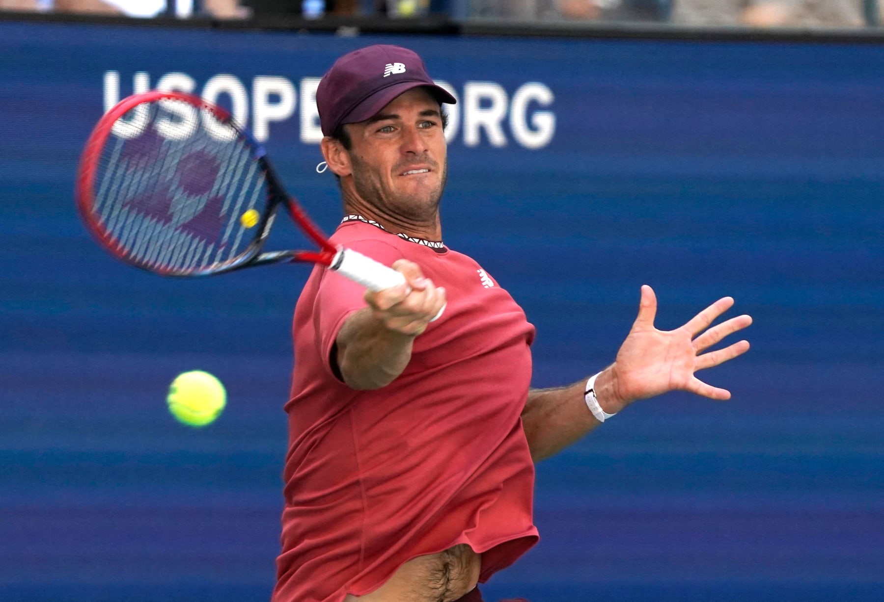Tommy Paul of the US  hits a return to Alejandro Davidovich Fokina of Spain during their US Open tennis tournament men's singles third round match at the USTA Billie Jean King National Tennis Center in New York on September 1, 2023. (Photo by TIMOTHY A. CLARY / AFP) (Photo by TIMOTHY A. CLARY/AFP via Getty Images)