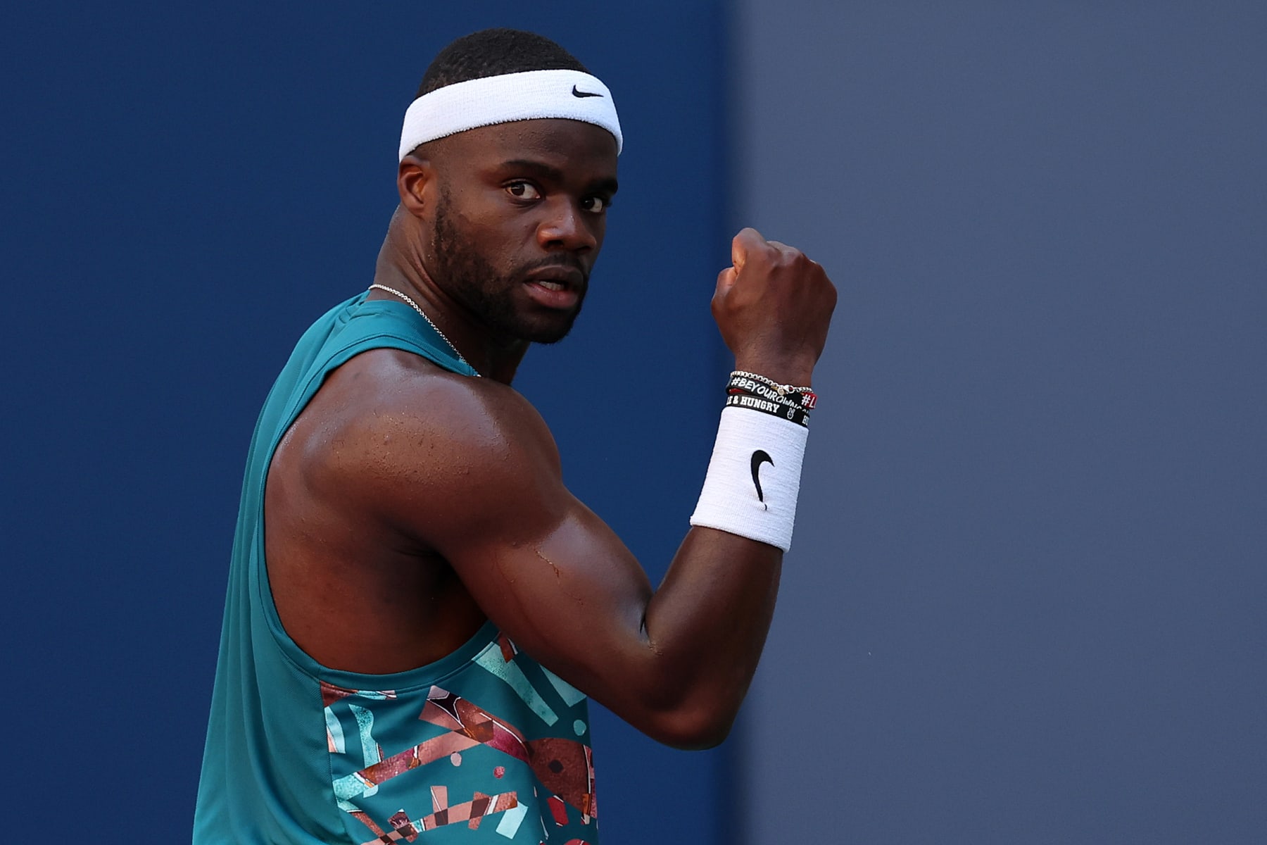 NEW YORK, NEW YORK - SEPTEMBER 01: Frances Tiafoe of the United States celebrates a point against Adrian Mannarino of France during their Men's Singles Third Round match on Day Five of the 2023 US Open at the USTA Billie Jean King National Tennis Center on September 01, 2023 in the Flushing neighborhood of the Queens borough of New York City. (Photo by Al Bello/Getty Images)