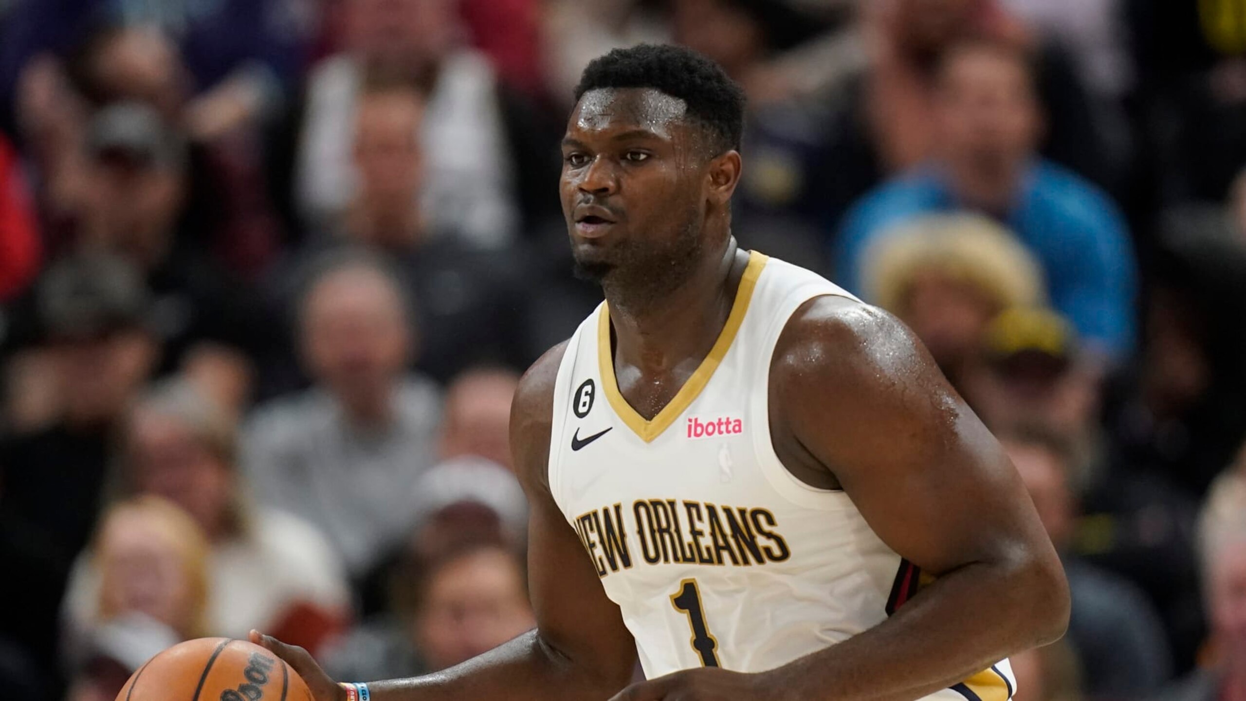 New Orleans Pelicans forward Zion Williamson (1) brings the ball up court during the second half of an NBA basketball game against the Utah Jazz Thursday, Dec. 15, 2022, in Salt Lake City. (AP Photo/Rick Bowmer)