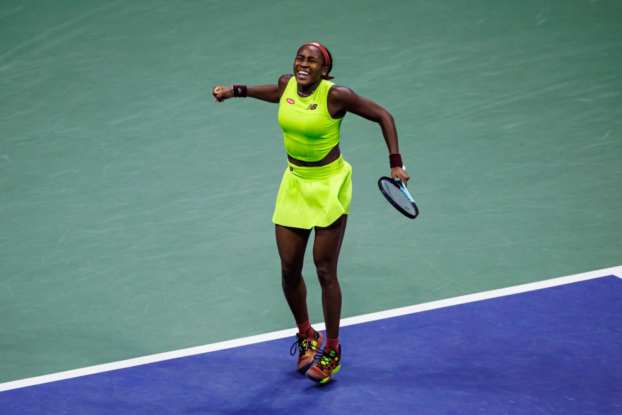 NEW YORK, NEW YORK - SEPTEMBER 01: Coco Gauff of the United States celebrates her victory over Elise Mertens of Belgium in the third round of the US Open at the USTA Billie Jean King National Tennis Center on September 01, 2023 in New York City. (Photo by Frey/TPN/Getty Images) NEW YORK, NEW YORK - SEPTEMBER 01: Coco Gauff of the United States celebrates her victory over Elise Mertens of Belgium in the third round of the US Open at the USTA Billie Jean King National Tennis Center on September 01, 2023 in New York City. (Photo by Frey/TPN/Getty Images)