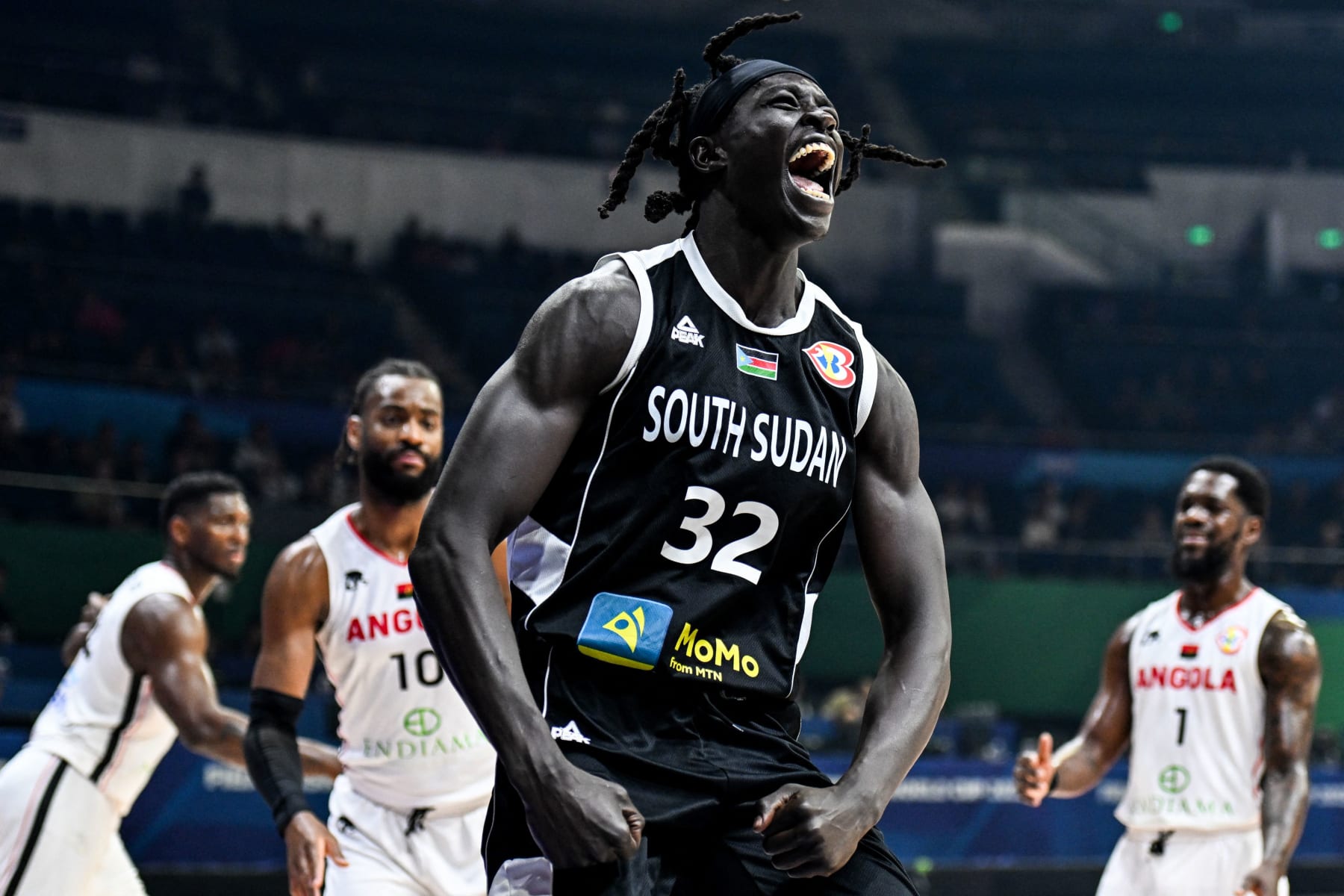 South Sudan's Wenyen Gabriel reacts during the FIBA Basketball World Cup group M game between Angola and South Sudan at Smart Araneta Coliseum in Quezon City on September 2, 2023. (Photo by SHERWIN VARDELEON / AFP) (Photo by SHERWIN VARDELEON/AFP via Getty Images)