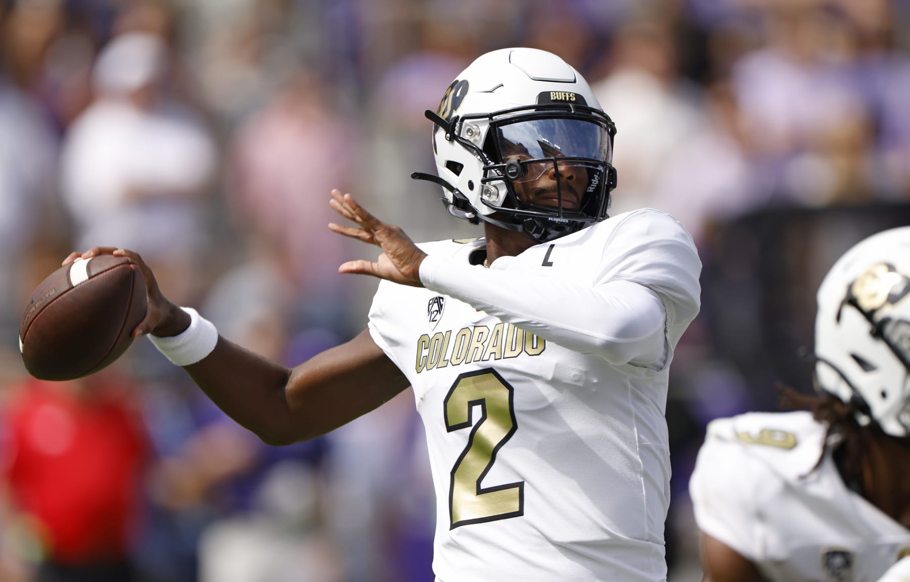 FORT WORTH, TX - SEPTEMBER 2: Shedeur Sanders #2 of the Colorado Buffaloes throws downfield against the TCU Horned Frogs during the first half at Amon G. Carter Stadium on September 2, 2023 in Fort Worth, Texas. (Photo by Ron Jenkins/Getty Images)