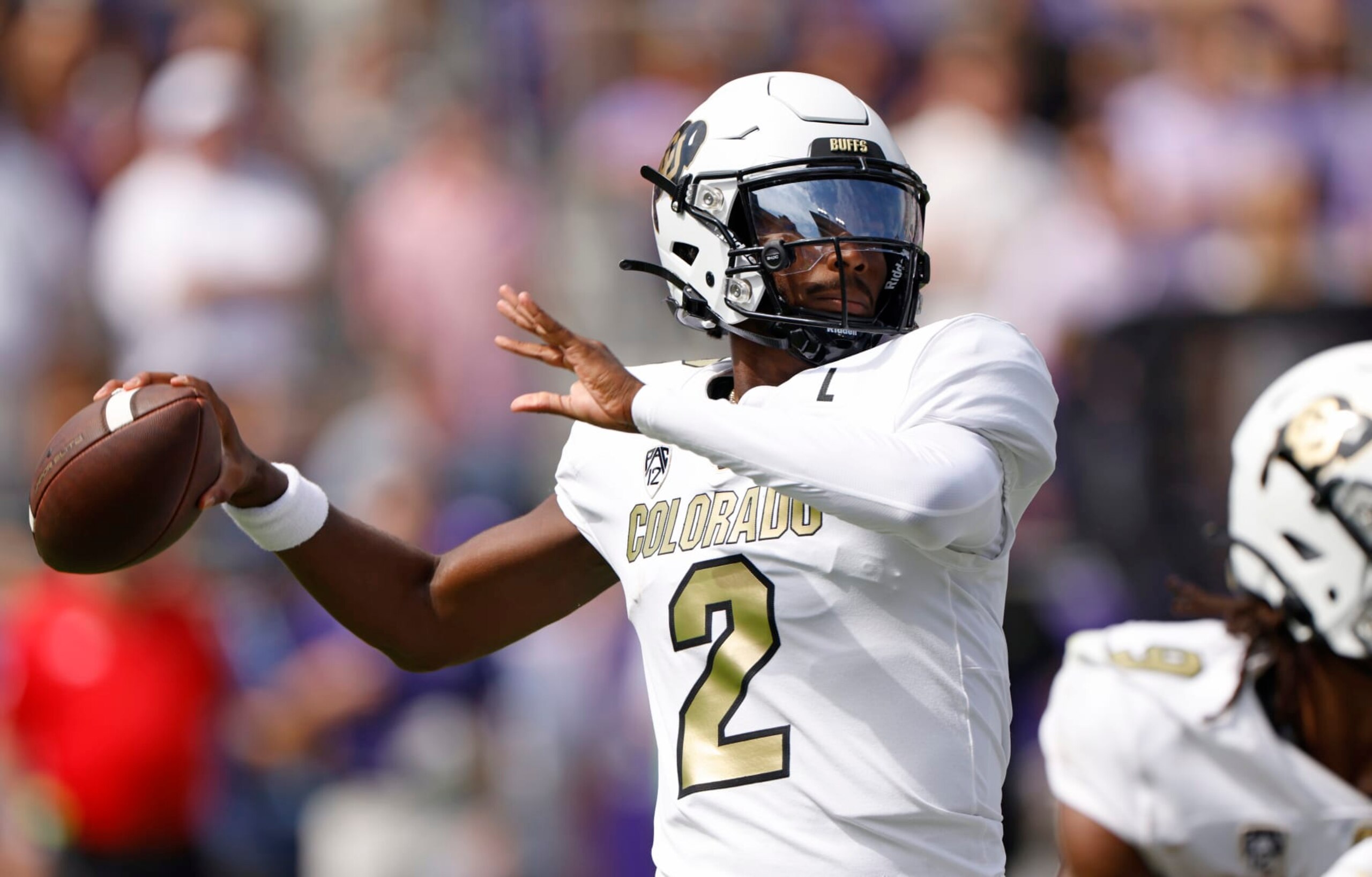 FORT WORTH, TX - SEPTEMBER 2: Shedeur Sanders #2 of the Colorado Buffaloes throws downfield against the TCU Horned Frogs during the first half at Amon G. Carter Stadium on September 2, 2023 in Fort Worth, Texas. (Photo by Ron Jenkins/Getty Images) FORT WORTH, TX - SEPTEMBER 2: Shedeur Sanders #2 of the Colorado Buffaloes throws downfield against the TCU Horned Frogs during the first half at Amon G. Carter Stadium on September 2, 2023 in Fort Worth, Texas. (Photo by Ron Jenkins/Getty Images)