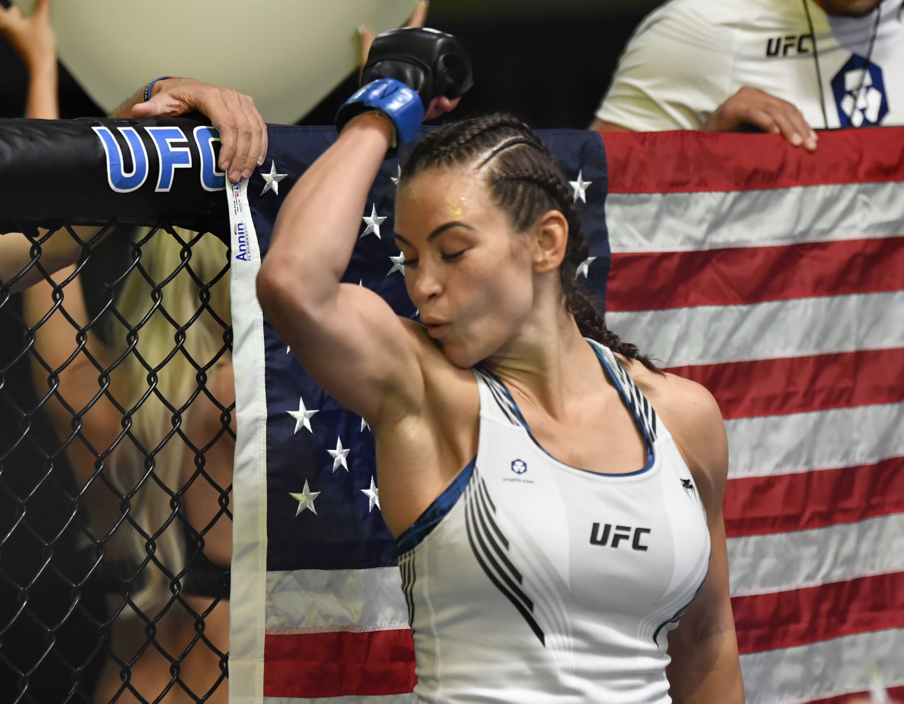 LAS VEGAS, NEVADA - JULY 17: Miesha Tate prepares to fight Marion Reneau in their bantamweight bout during the UFC Fight Night event at UFC APEX on July 17, 2021 in Las Vegas, Nevada. (Photo by Jeff Bottari/Zuffa LLC)