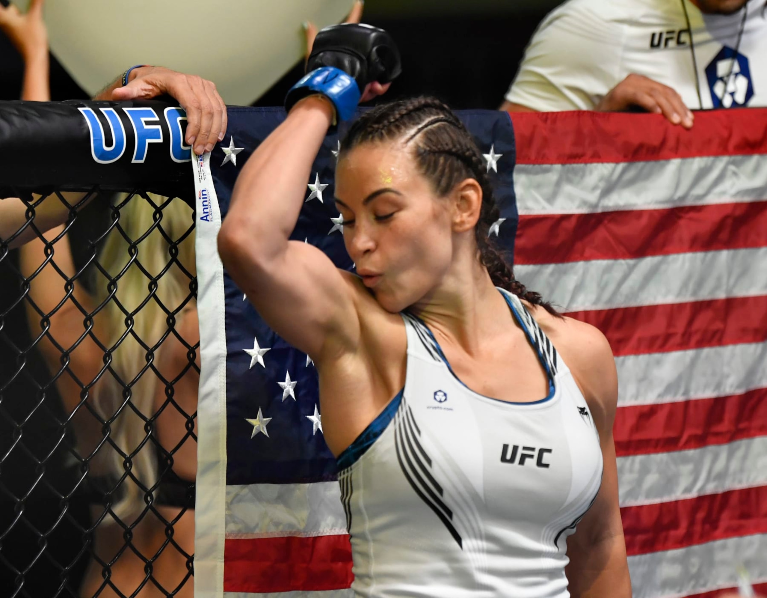 LAS VEGAS, NEVADA - JULY 17: Miesha Tate prepares to fight Marion Reneau in their bantamweight bout during the UFC Fight Night event at UFC APEX on July 17, 2021 in Las Vegas, Nevada. (Photo by Jeff Bottari/Zuffa LLC)
