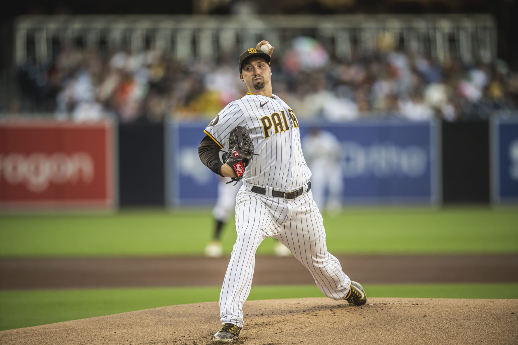 SAN DIEGO, CA - SEPTEMBER 2: Blake Snell #4 of the San Diego Padres pitches in there first inning against the San Francisco Giants on September 2, 2023 at Petco Park in San Diego, California. (Photo by Matt Thomas/San Diego Padres/Getty Images)