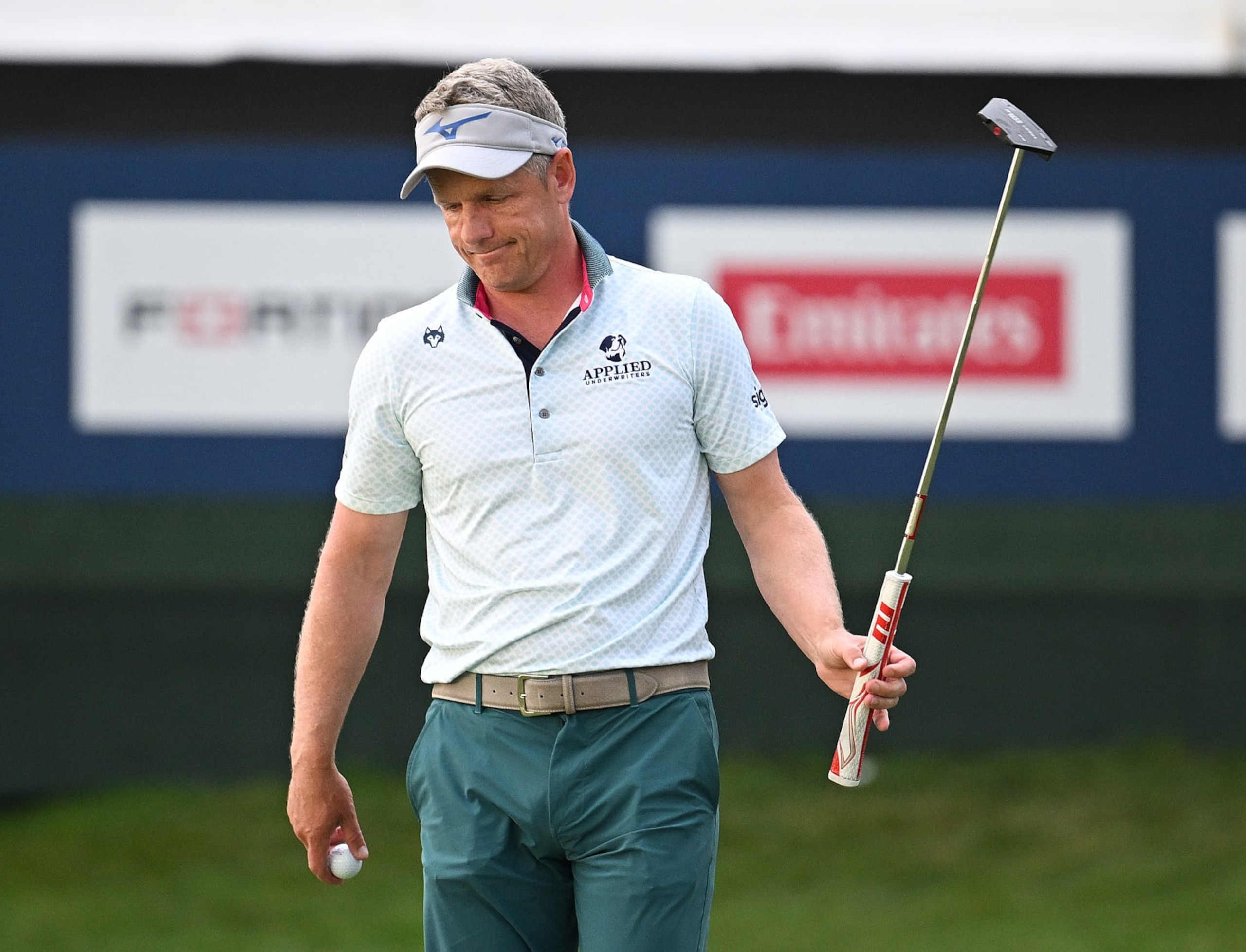 PRAGUE, CZECH REPUBLIC - AUGUST 25: Luke Donald of England putts out on the 18th green during Day Two of the D+D Real Czech Masters at Albatross Golf Resort on August 25, 2023 in Prague, Czech Republic. (Photo by Octavio Passos/Getty Images)