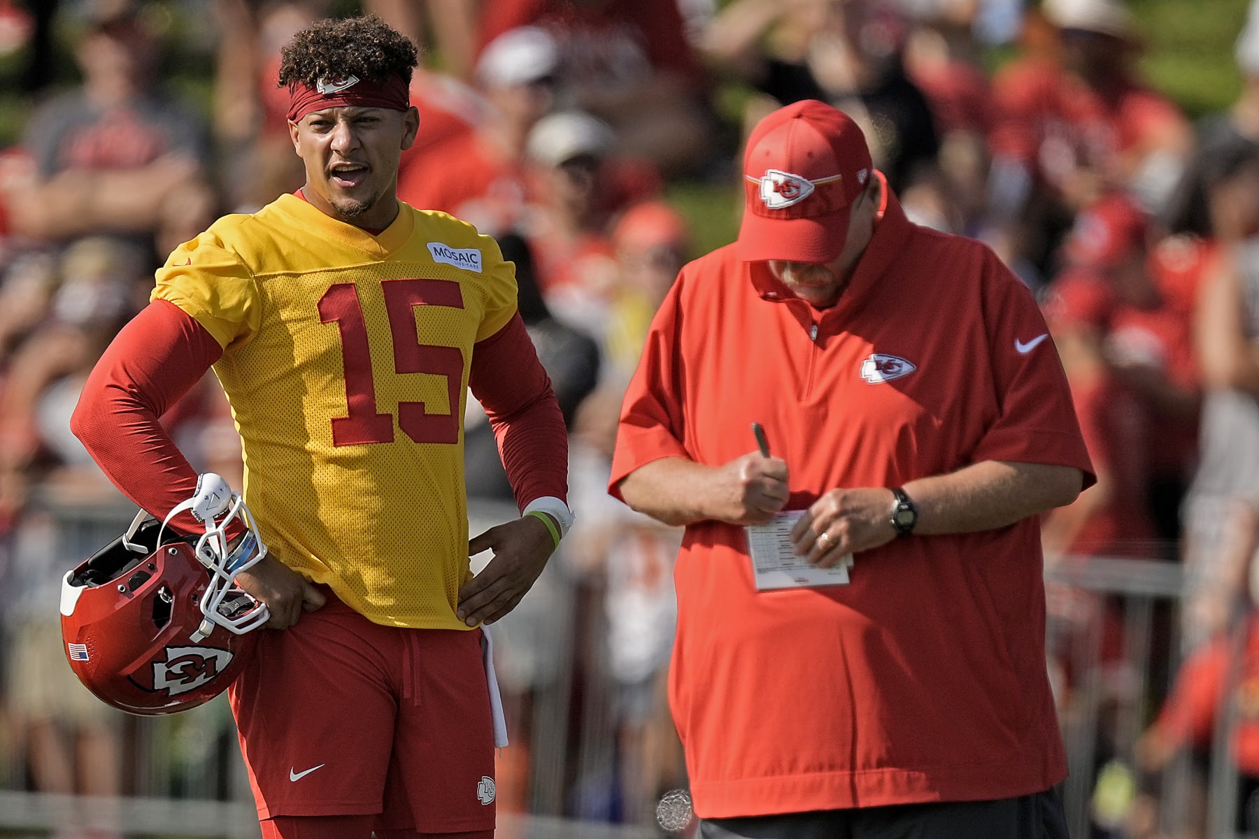 Patrick Mahomes (left) and Andy Reid (right)