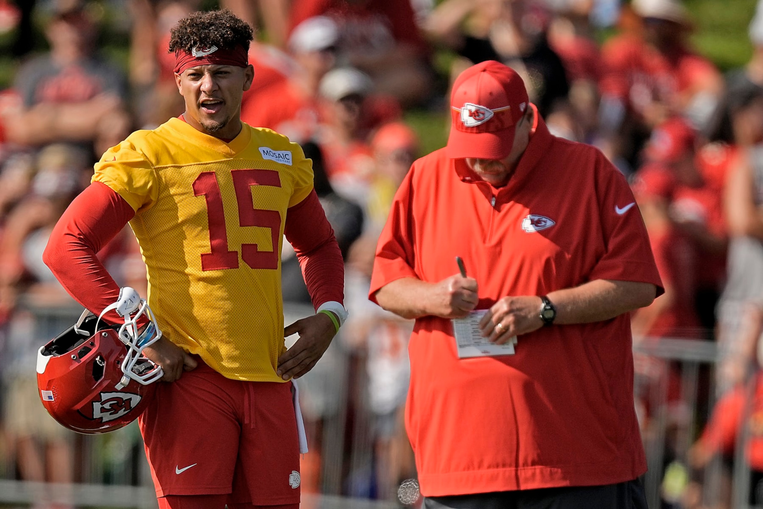 Patrick Mahomes (left) and Andy Reid (right)