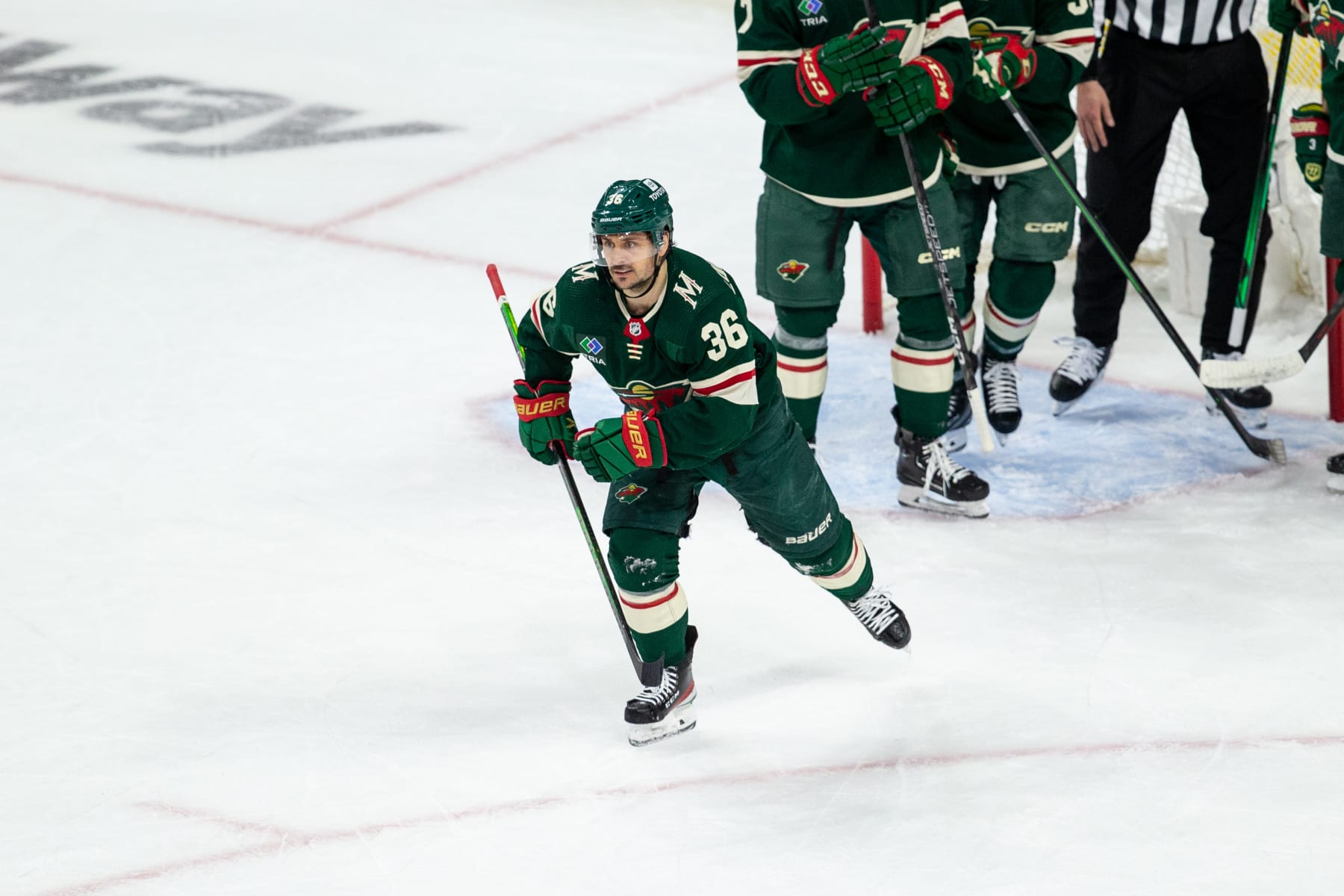 SAINT PAUL, MN - APRIL 21: Minnesota Wild right wing Mats Zuccarello (36) celebrates after a goal during the NHL game between the Minnesota Wild and the Dallas Stars, on April 21st, 2023, at the Xcel Energy Center in Saint Paul, MN. (Photo by Bailey Hillesheim/Icon Sportswire via Getty Images)