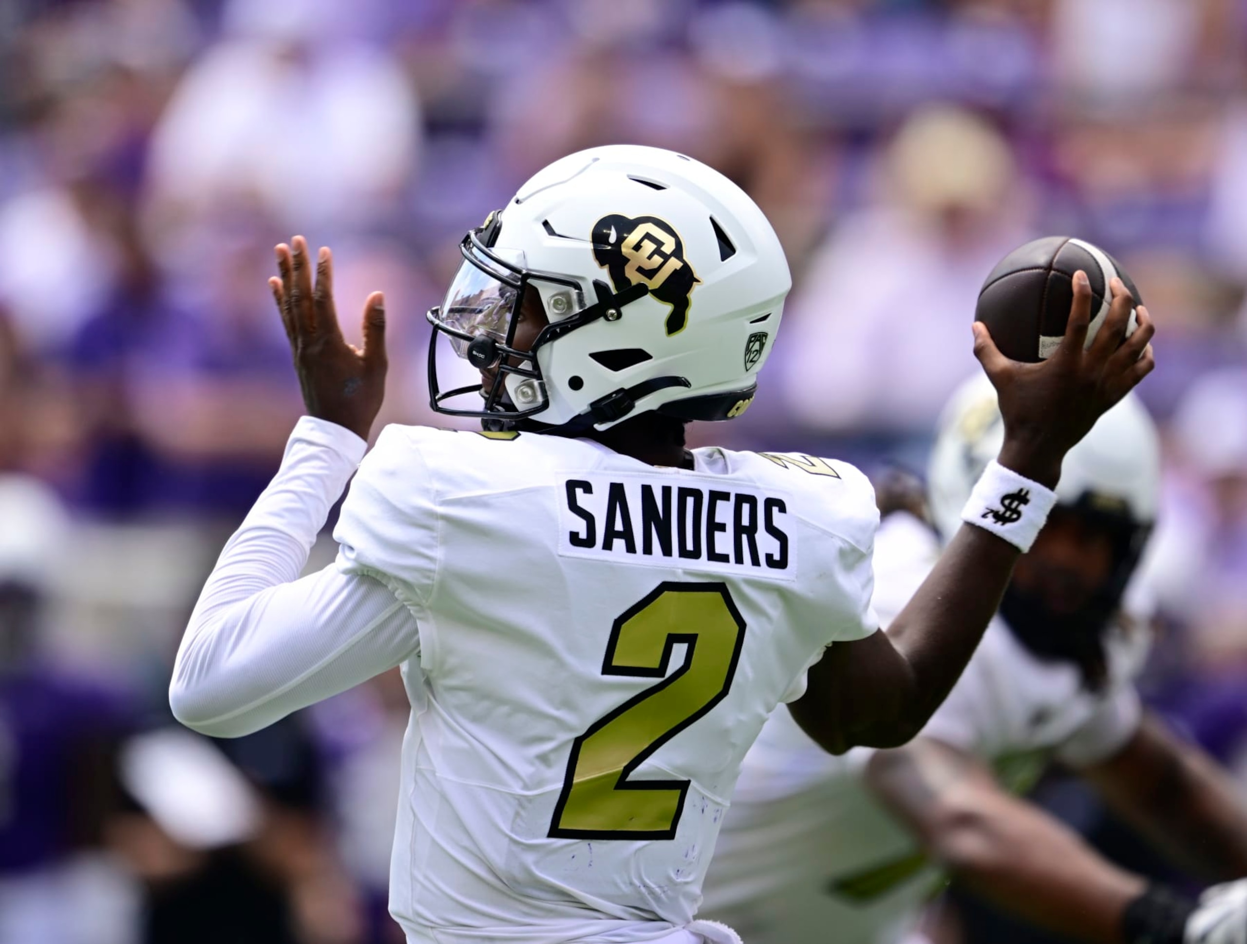 FT. WORTH, TX - SEPTEMBER 02: Colorado Buffaloes quarterback Shedeur Sanders (2) throws against the TCU Horned Frogs in the second quarter at Amon G. Carter Stadium in Ft. Worth September 02, 2023. (Photo by Andy Cross/MediaNews Group/The Denver Post via Getty Images)