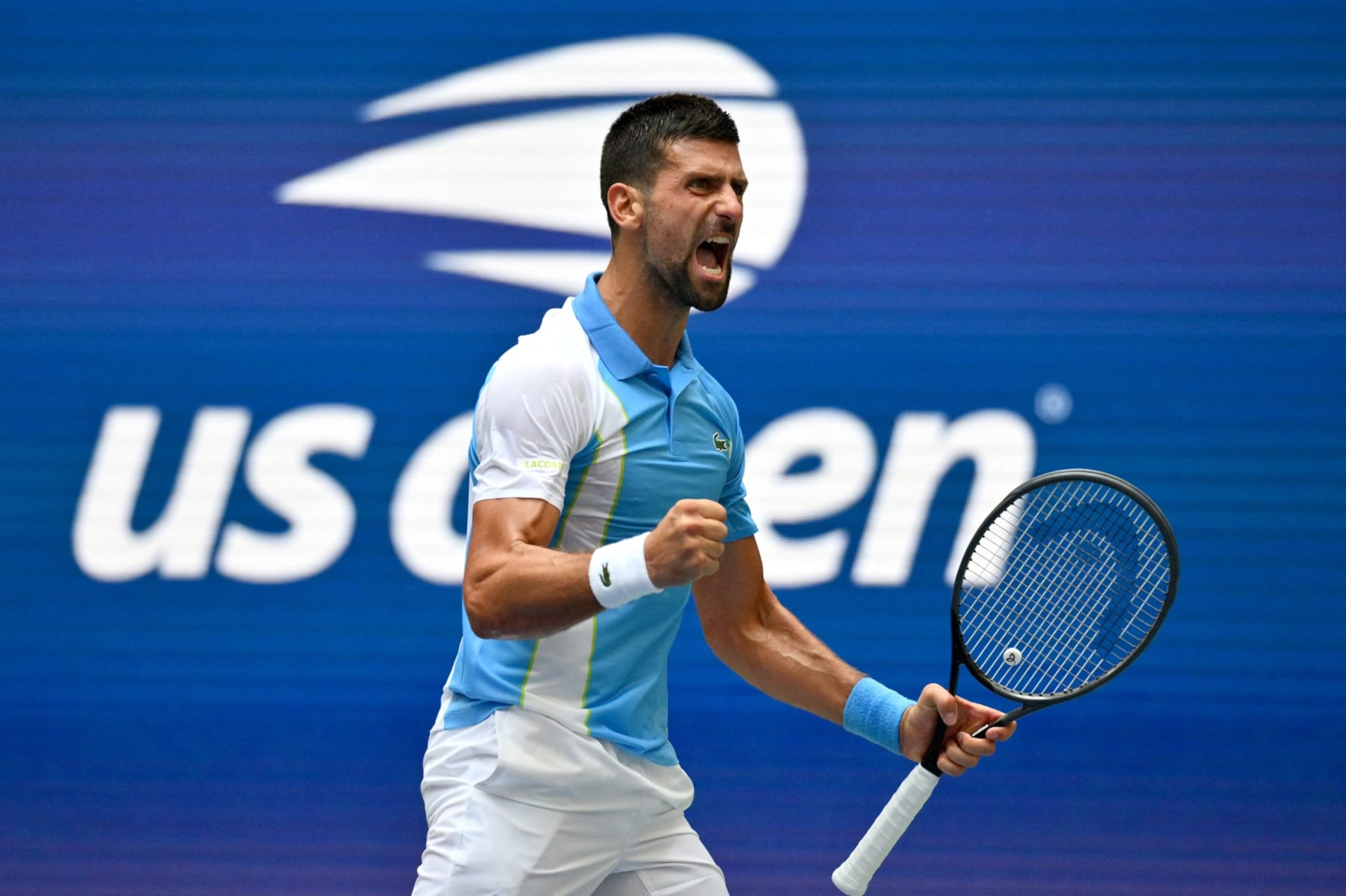 Serbia's Novak Djokovic reacts while facing USA's Taylor Fritz during the US Open tennis tournament men's singles quarter-finals match at the USTA Billie Jean King National Tennis Center in New York City, on September 5, 2023. (Photo by ANGELA WEISS / AFP) (Photo by ANGELA WEISS/AFP via Getty Images) Serbia's Novak Djokovic reacts while facing USA's Taylor Fritz during the US Open tennis tournament men's singles quarter-finals match at the USTA Billie Jean King National Tennis Center in New York City, on September 5, 2023. (Photo by ANGELA WEISS / AFP) (Photo by ANGELA WEISS/AFP via Getty Images)