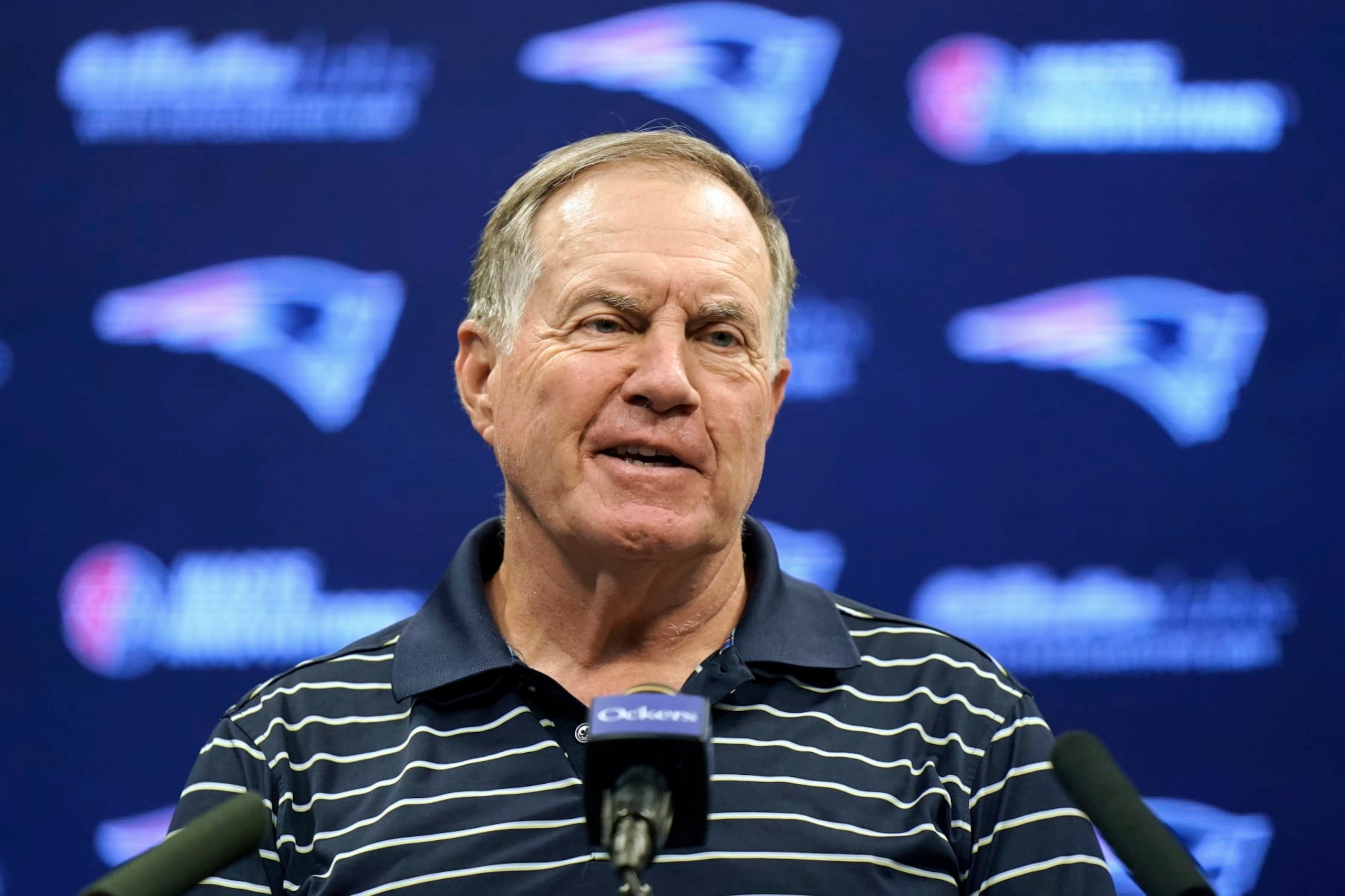 New England Patriots head coach Bill Belichick faces reporters during a news conference before an NFL football practice, Wednesday, Sept. 6, 2023, in Foxborough, Mass. (AP Photo/Steven Senne) New England Patriots head coach Bill Belichick faces reporters during a news conference before an NFL football practice, Wednesday, Sept. 6, 2023, in Foxborough, Mass. (AP Photo/Steven Senne)