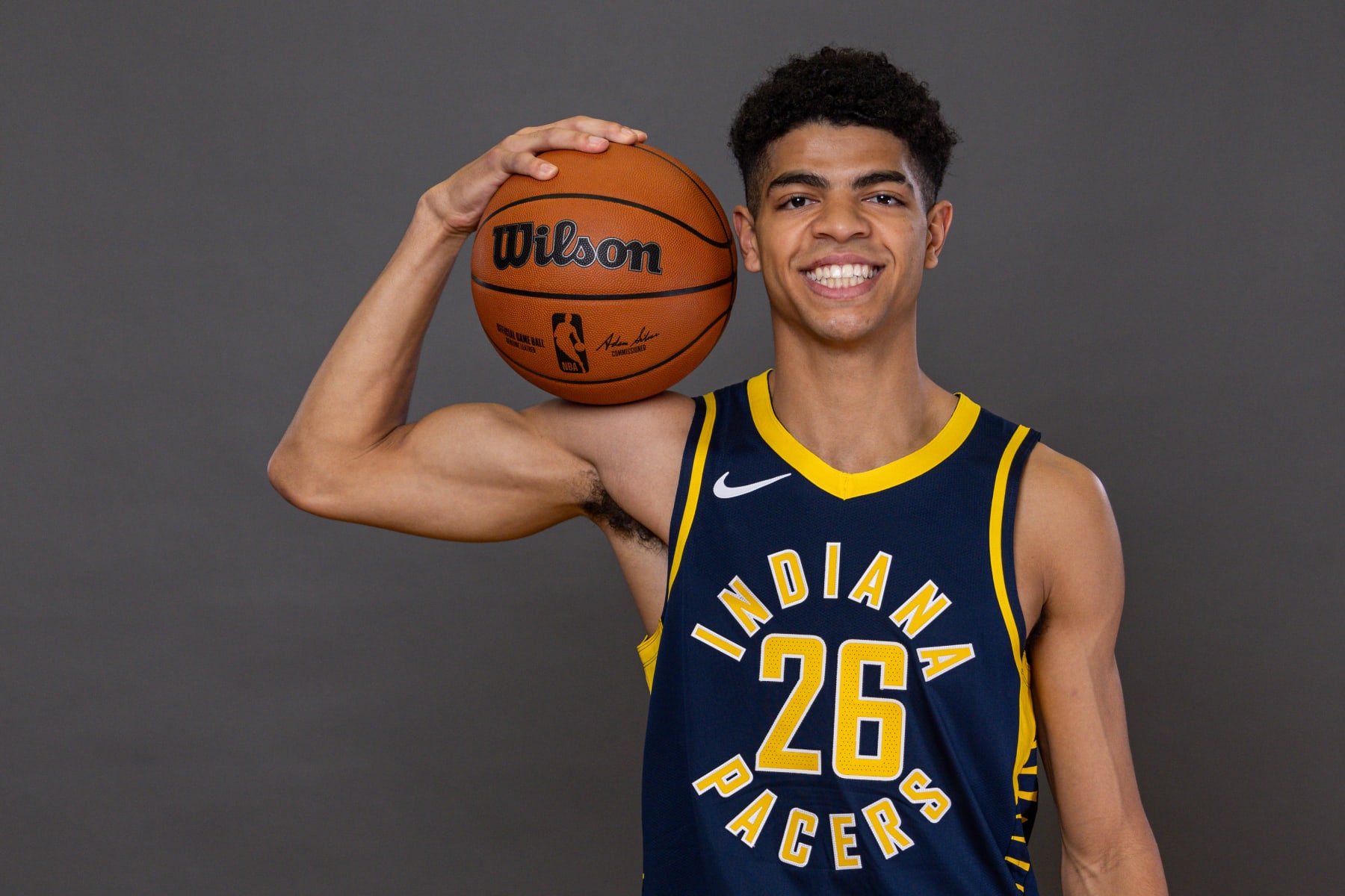 LAS VEGAS, NEVADA - JULY 13: Ben Sheppard #26 of the Indiana Pacers poses for a portrait during the 2023 NBA rookie photo shoot at UNLV on July 13, 2023 in Las Vegas, Nevada. (Photo by Jamie Squire/Getty Images)