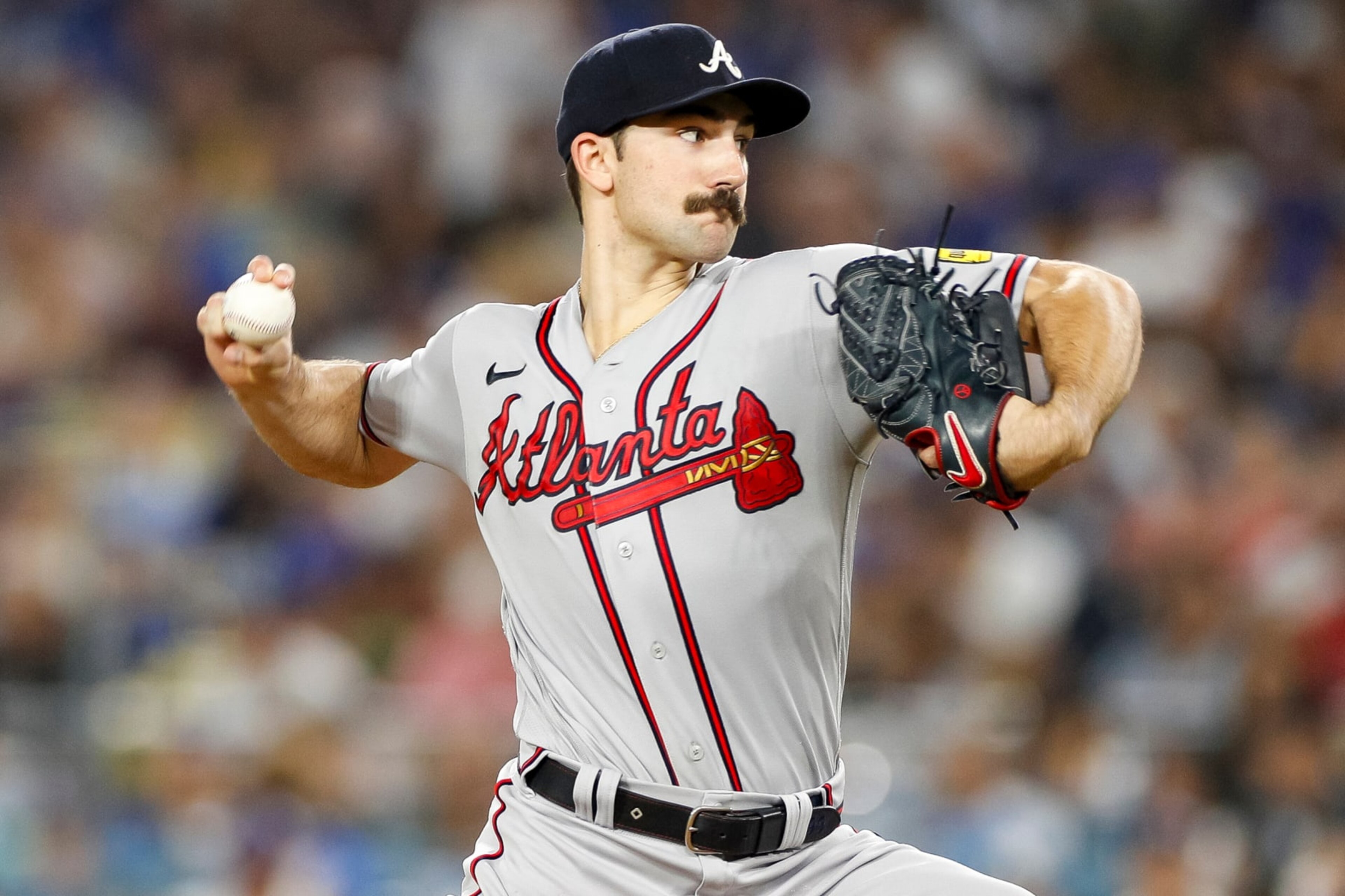 LOS ANGELES, CALIFORNIA - AUGUST 31: Spencer Strider #99 of the Atlanta Braves throws a pitch during the sixth inning against the Los Angeles Dodgers at Dodger Stadium on August 31, 2023 in Los Angeles, California. (Photo by Brandon Sloter/Image Of Sport/Getty Images) LOS ANGELES, CALIFORNIA - AUGUST 31: Spencer Strider #99 of the Atlanta Braves throws a pitch during the sixth inning against the Los Angeles Dodgers at Dodger Stadium on August 31, 2023 in Los Angeles, California. (Photo by Brandon Sloter/Image Of Sport/Getty Images)