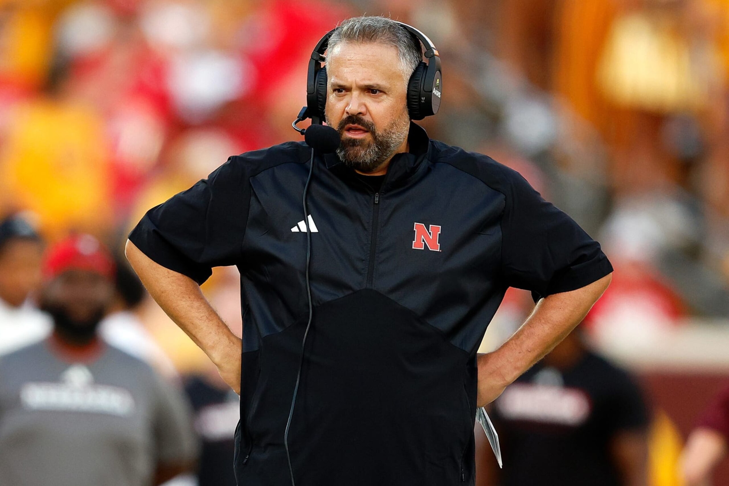 MINNEAPOLIS, MINNESOTA - AUGUST 31: Head coach Matt Rhule of the Nebraska Cornhuskers looks on against the Minnesota Golden Gophers in the first half at Huntington Bank Stadium on August 31, 2023 in Minneapolis, Minnesota. (Photo by David Berding/Getty Images) MINNEAPOLIS, MINNESOTA - AUGUST 31: Head coach Matt Rhule of the Nebraska Cornhuskers looks on against the Minnesota Golden Gophers in the first half at Huntington Bank Stadium on August 31, 2023 in Minneapolis, Minnesota. (Photo by David Berding/Getty Images)