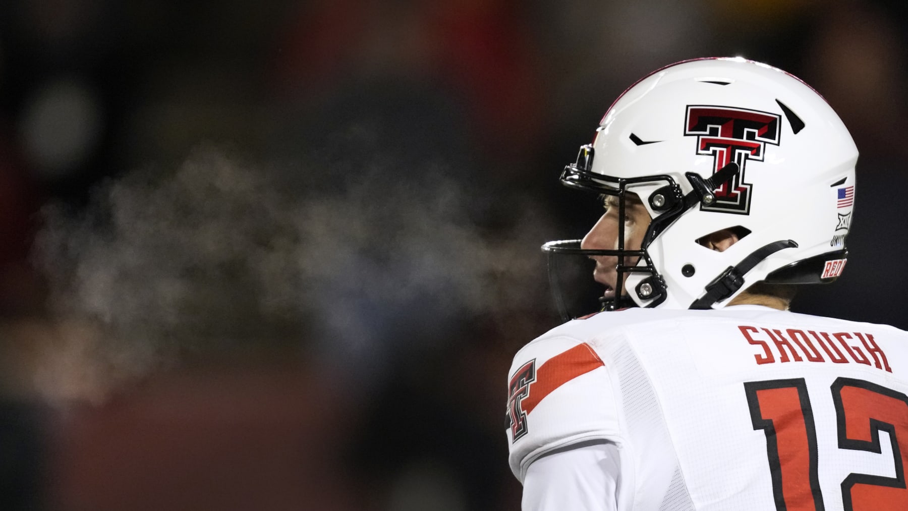 Texas Tech quarterback Tyler Shough (12) looks to pass during the second half of an NCAA college football game against Iowa State, Saturday, Nov. 19, 2022, in Ames, Iowa. Texas Tech won 14-10. (AP Photo/Charlie Neibergall)