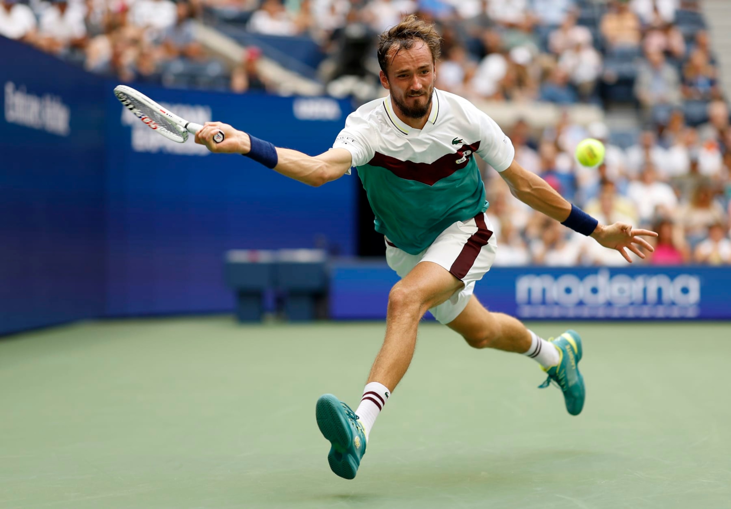 NEW YORK, NEW YORK - SEPTEMBER 06: Daniil Medvedev returns a shot against Andrey Rublev during their Men's Singles Quarterfinal match on Day Ten of the 2023 US Open at the USTA Billie Jean King National Tennis Center on September 06, 2023 in the Flushing neighborhood of the Queens borough of New York City. (Photo by Sarah Stier/Getty Images) NEW YORK, NEW YORK - SEPTEMBER 06: Daniil Medvedev returns a shot against Andrey Rublev during their Men's Singles Quarterfinal match on Day Ten of the 2023 US Open at the USTA Billie Jean King National Tennis Center on September 06, 2023 in the Flushing neighborhood of the Queens borough of New York City. (Photo by Sarah Stier/Getty Images)