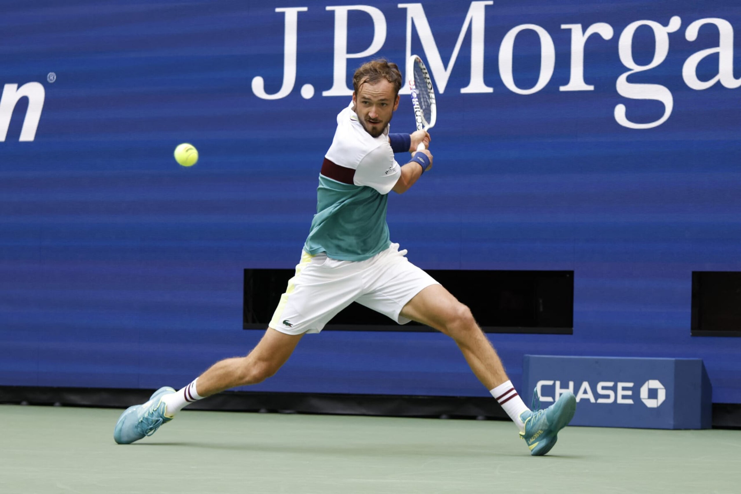 Russia's Daniil Medvedev hits a return to Russia's Andrey Rublev during the US Open tennis tournament men's singles quarter-finals match at the USTA Billie Jean King National Tennis Center in New York City, on September 6, 2023. (Photo by KENA BETANCUR / AFP) (Photo by KENA BETANCUR/AFP via Getty Images) Russia's Daniil Medvedev hits a return to Russia's Andrey Rublev during the US Open tennis tournament men's singles quarter-finals match at the USTA Billie Jean King National Tennis Center in New York City, on September 6, 2023. (Photo by KENA BETANCUR / AFP) (Photo by KENA BETANCUR/AFP via Getty Images)