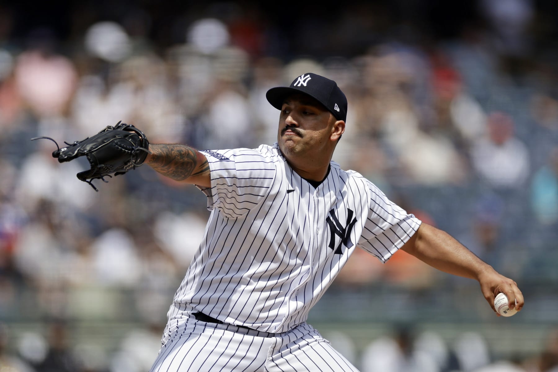 NEW YORK, NY - AUGUST 5: Nestor Cortes #65 of the New York Yankees pitches against the Houston Astros during the first inning at Yankee Stadium on August 5, 2023 in New York City. (Photo by Adam Hunger/Getty Images)