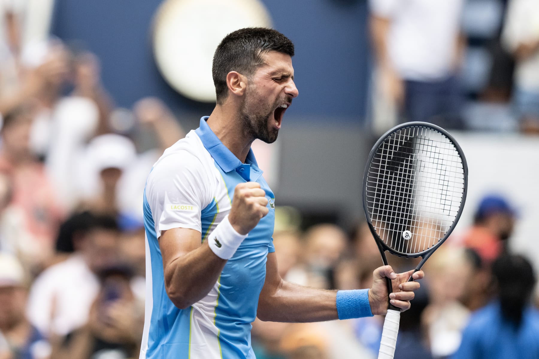 NEW YORK, UNITED STATES - SEPTEMBER 05: Novak Djokovic of Serbia reacts during quarterfinal round against Taylor Fritz of USA at the US Open Championships at Billie Jean King Tennis Center in New York, United States on September 5, 2023. Djokovic won in straight sets and progressed to semifinal. (Photo by Lev Radin/Anadolu Agency via Getty Images)