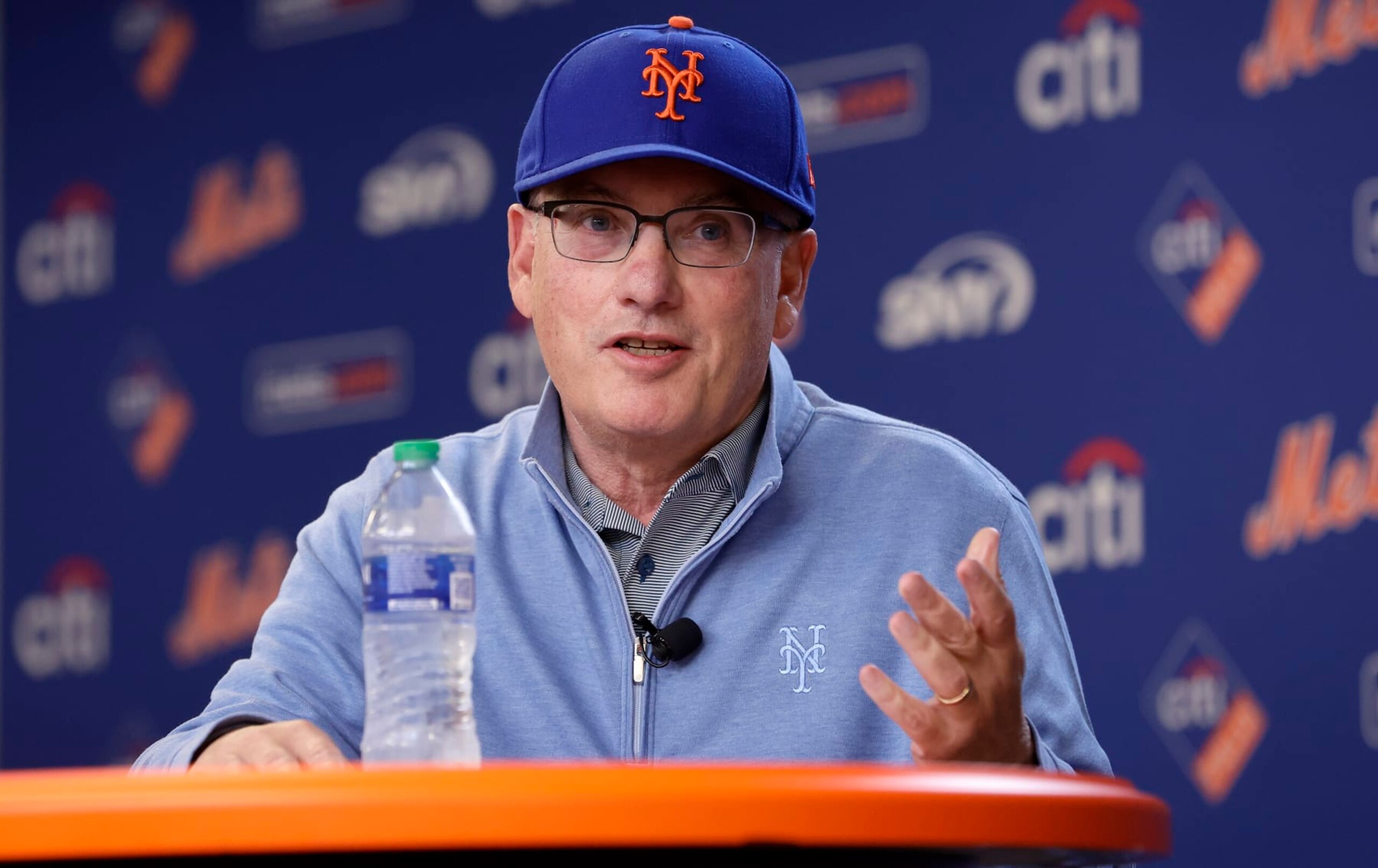 NEW YORK, NEW YORK - JUNE 28: (NEW YORK DAILIES OUT)  New York Mets owner Steve Cohen speaks to the media before a game against the Milwaukee Brewers at Citi Field on June 28, 2023 in New York City. The Brewers defeated the Mets 5-2. (Photo by Jim McIsaac/Getty Images)