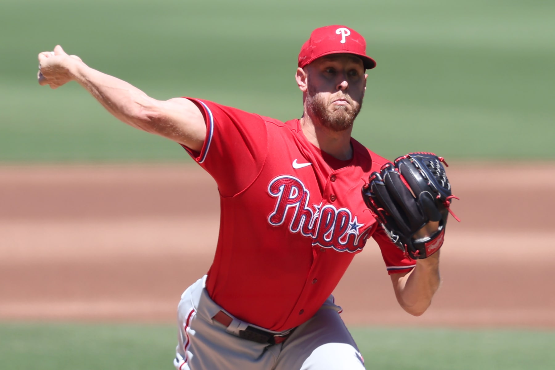 SAN DIEGO, CALIFORNIA - SEPTEMBER 06: Zack Wheeler #45 of the Philadelphia Phillies pitches during the first inning of a game against the San Diego Padres  at PETCO Park on September 06, 2023 in San Diego, California. (Photo by Sean M. Haffey/Getty Images)