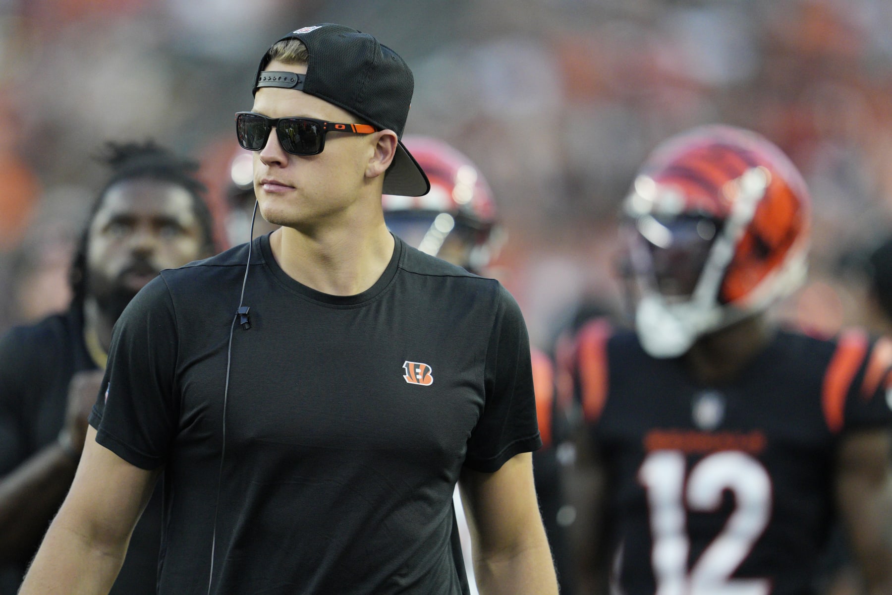 Cincinnati Bengals quarterback Joe Burrow walks on the sideline during the first half of the team's preseason NFL football game against the Green Bay Packers on Friday, Aug. 11, 2023, in Cincinnati. (AP Photo/Jeff Dean) Cincinnati Bengals quarterback Joe Burrow walks on the sideline during the first half of the team's preseason NFL football game against the Green Bay Packers on Friday, Aug. 11, 2023, in Cincinnati. (AP Photo/Jeff Dean)