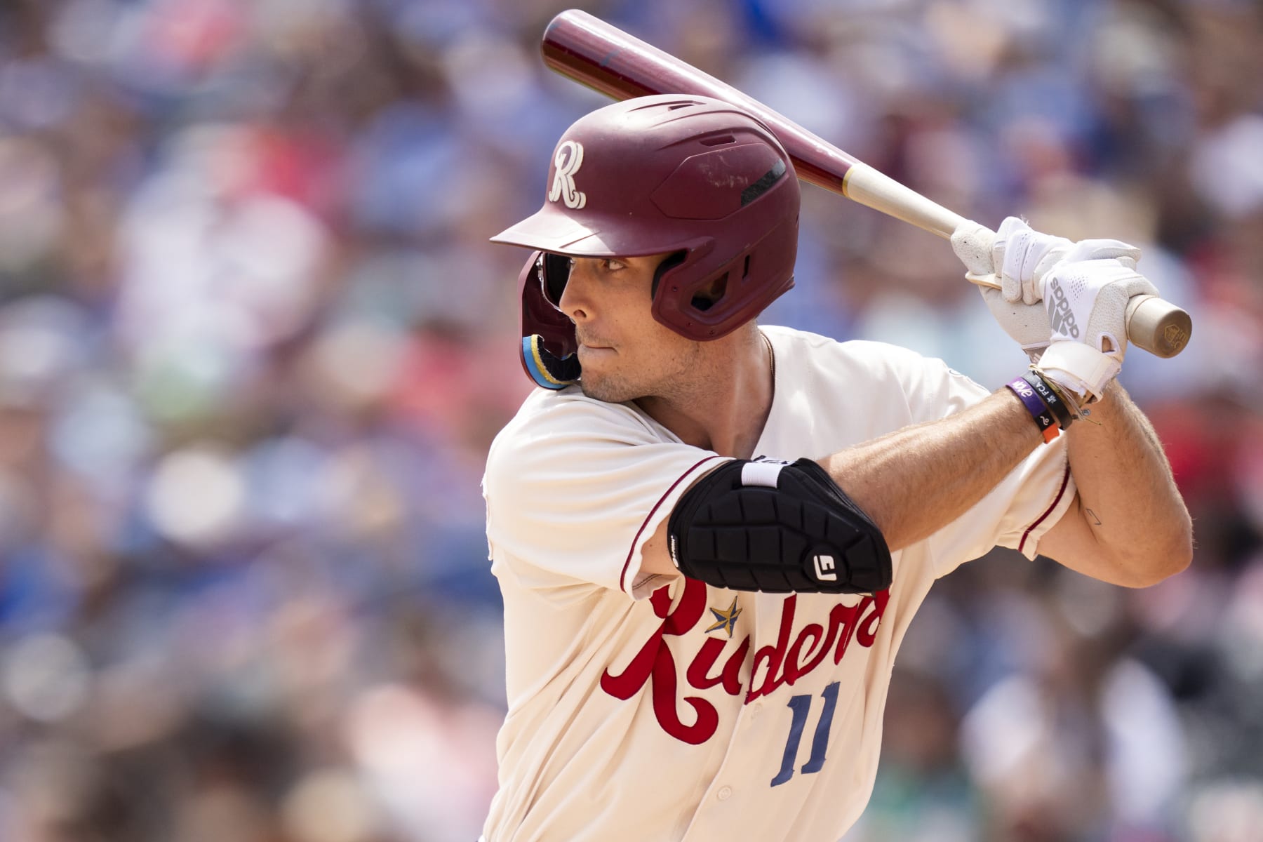 FRISCO, TEXAS - MAY 16: Evan Carter #11 of the Frisco RoughRiders bats during a game against the Amarillo Sod Poodles at Riders Field on May 16, 2023 in Frisco, Texas. (Photo by Ben Ludeman/Texas Rangers/Getty Images) FRISCO, TEXAS - MAY 16: Evan Carter #11 of the Frisco RoughRiders bats during a game against the Amarillo Sod Poodles at Riders Field on May 16, 2023 in Frisco, Texas. (Photo by Ben Ludeman/Texas Rangers/Getty Images)