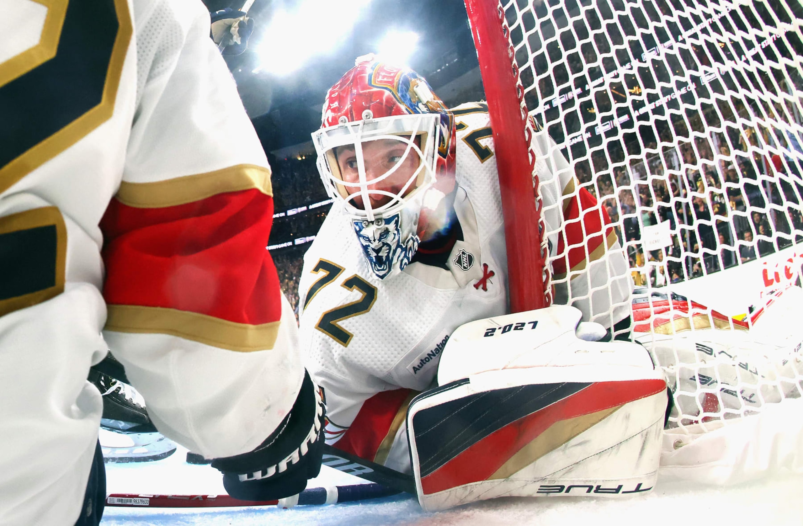 LAS VEGAS, NEVADA - JUNE 13: Sergei Bobrovsky #72 of the Florida Panthers defends the net against the Vegas Golden Knights in Game Five of the 2023 NHL Stanley Cup Final at T-Mobile Arena on June 13, 2023 in Las Vegas, Nevada. (Photo by Bruce Bennett/Getty Images)