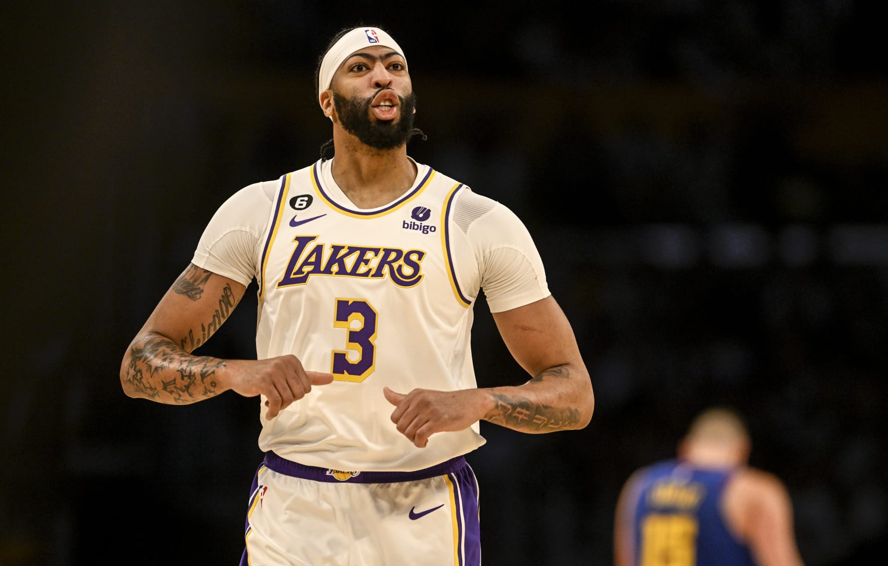 LOS ANGELES, CA - MAY 20: Anthony Davis (3) of the Los Angeles Lakers runs back to the defensive end against the Denver Nuggets during the first quarter of the Western Conference finals game 3 at Crypto.com Arena in Los Angeles on Saturday, May 20, 2023. (Photo by AAron Ontiveroz/The Denver Post)