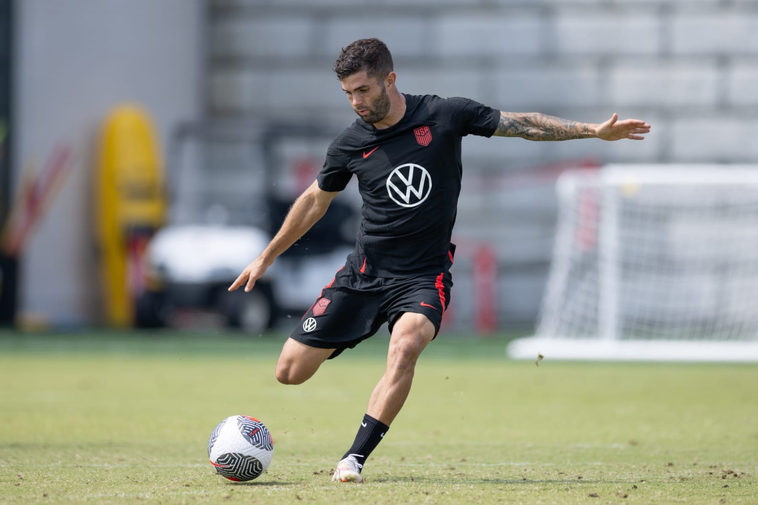 ST. LOUIS, MO - SEPTEMBER 7: Christian Pulisic of the United States shoots the ball during USMNT Training at City Park on September 7, 2023 in  St. Louis , Missouri. (Photo by John Dorton/ISI Photos/Getty Images for USSF)